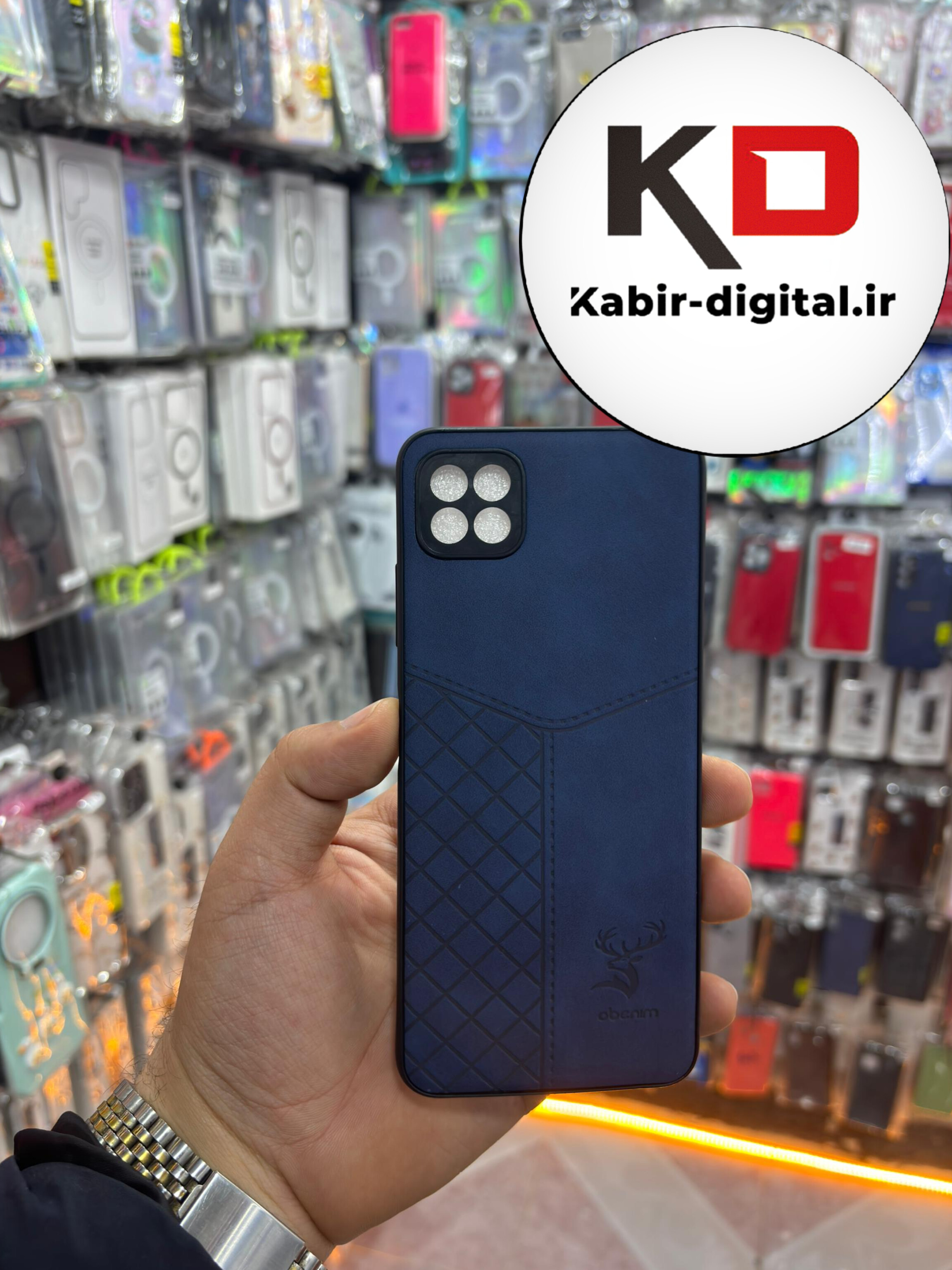 قاب گوشی Galaxy A22 5G سامسونگ طرح ژله ای چرمی ساده گوزنی محافظ لنزدار سرمه ایی