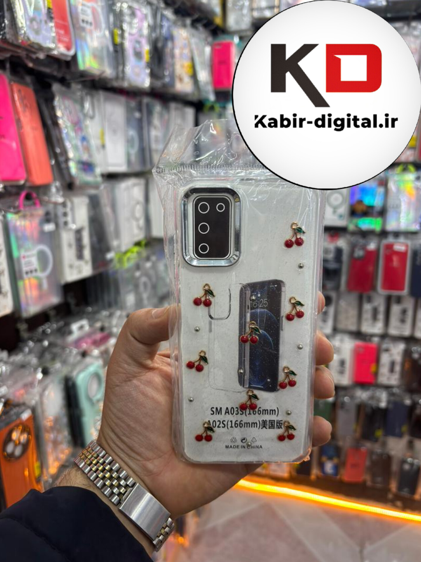 قاب گوشی Galaxy A02s /A03s سامسونگ لاکچری شفاف رزینی طرح شاین لنز کرومی طرح آلبالو