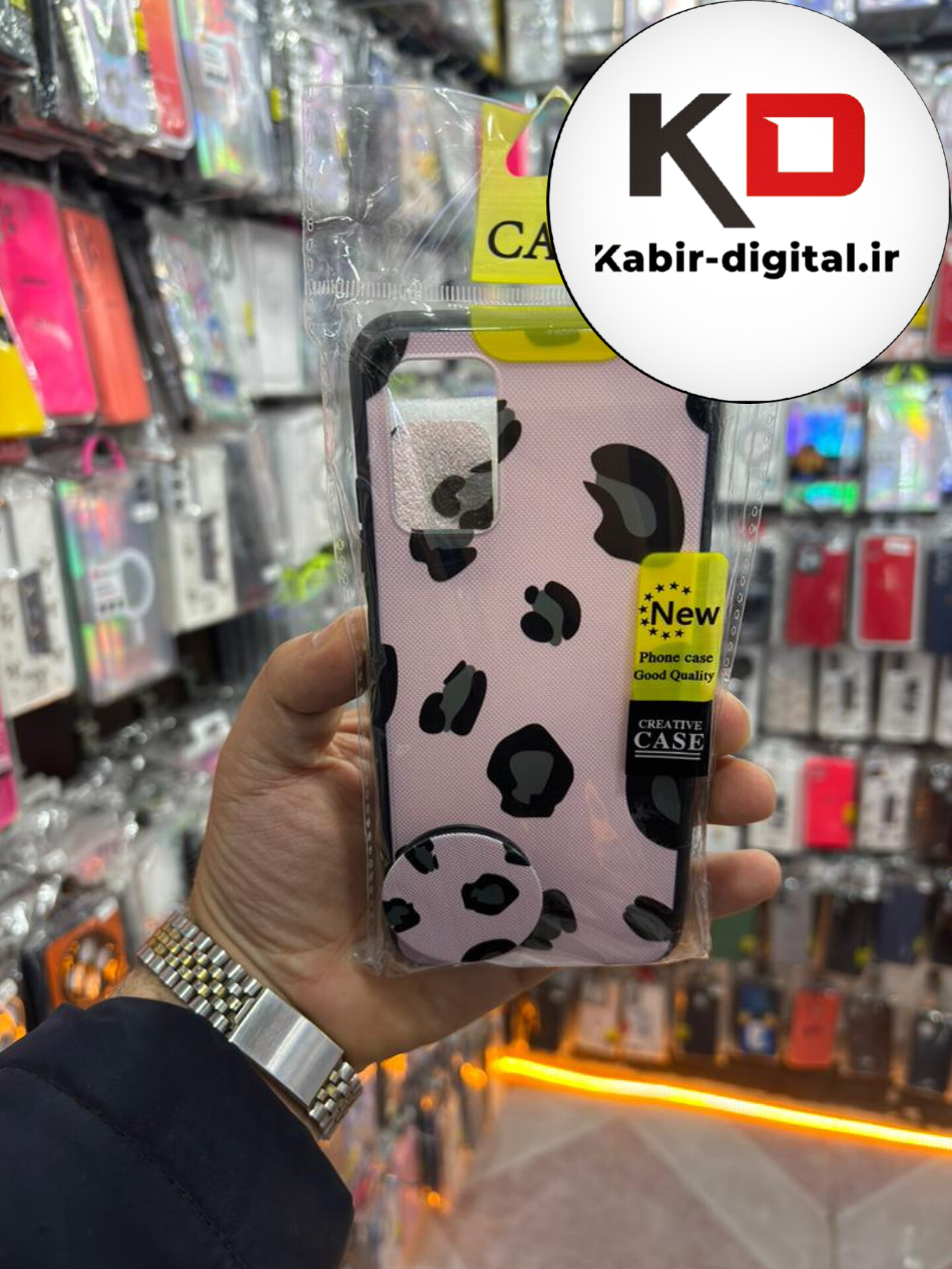 قاب گوشی Galaxy A02s / A03s سامسونگ فانتزی برجسته طرح پلنگی صورتی به همراه پاپ سوکت