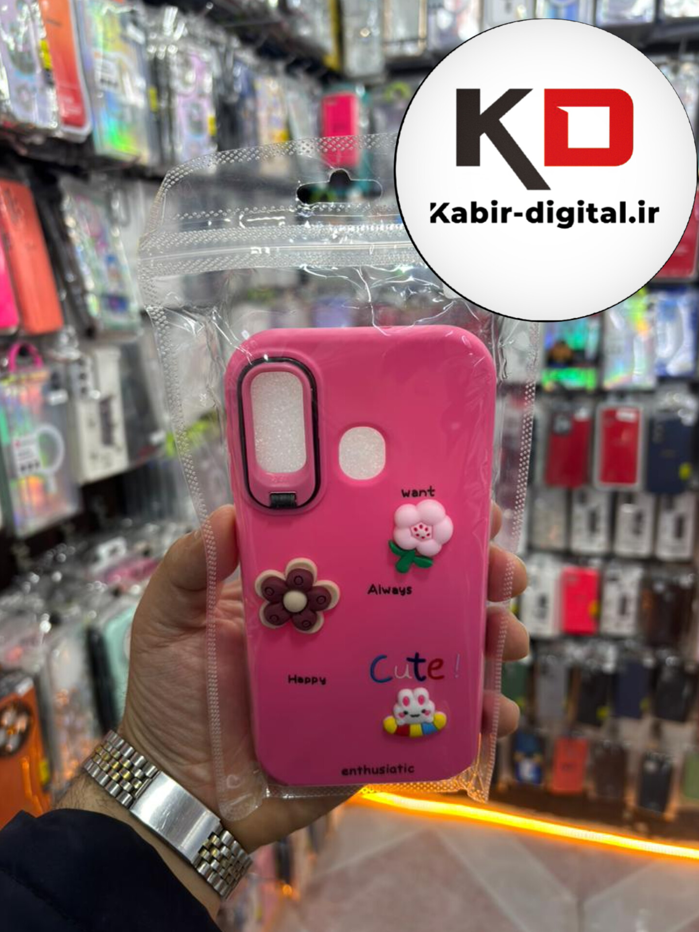 قاب گوشی Galaxy A20 / A30 سامسونگ سیلیکونی Stand Case پاستلی عروسکی برجسته صورتی لنز استندشو