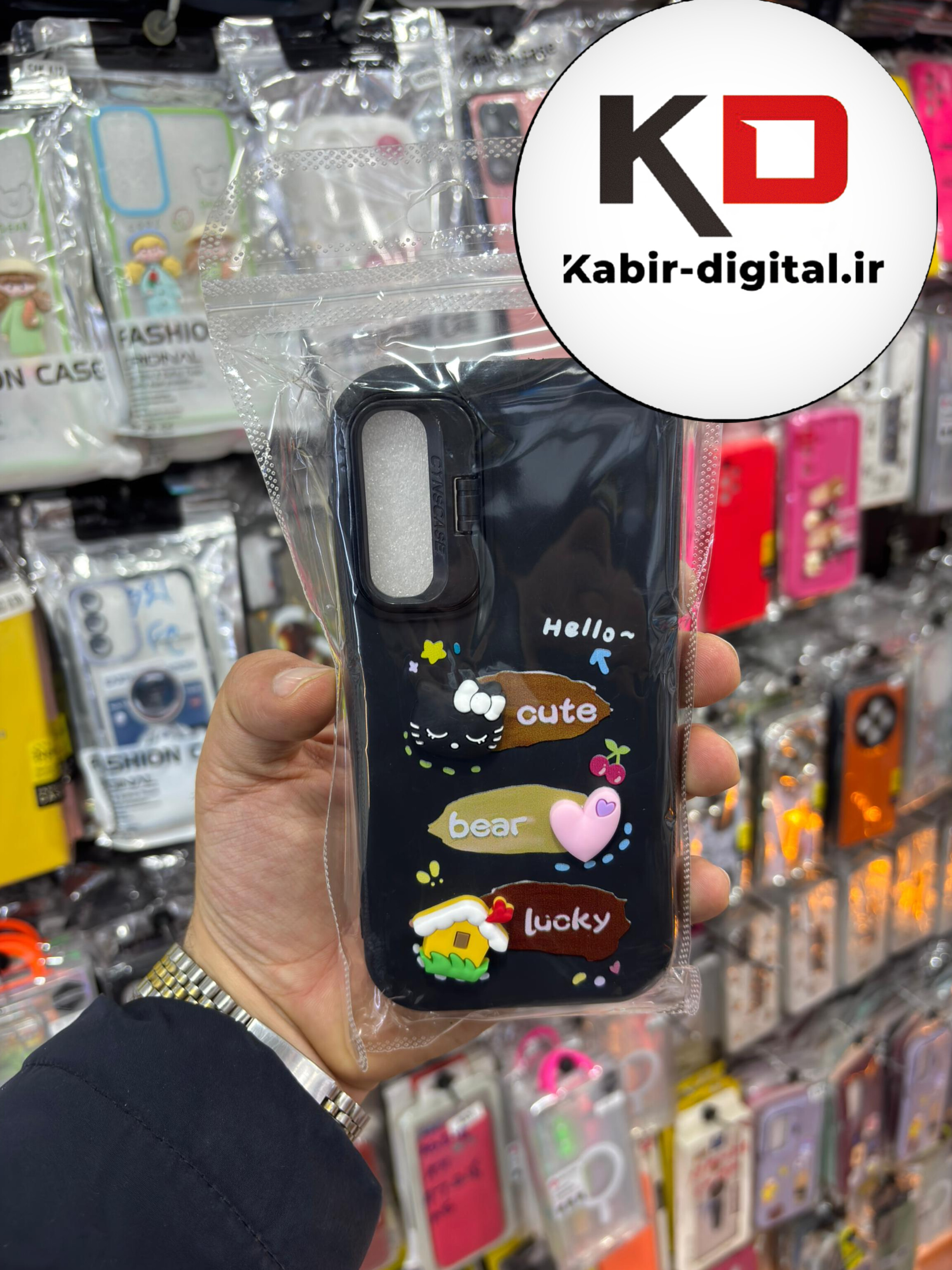 قاب گوشی Galaxy A50 / A50s / A30s سامسونگ سیلیکونی Stand Case پاستلی عروسکی برجسته مشکی لنز استندشو