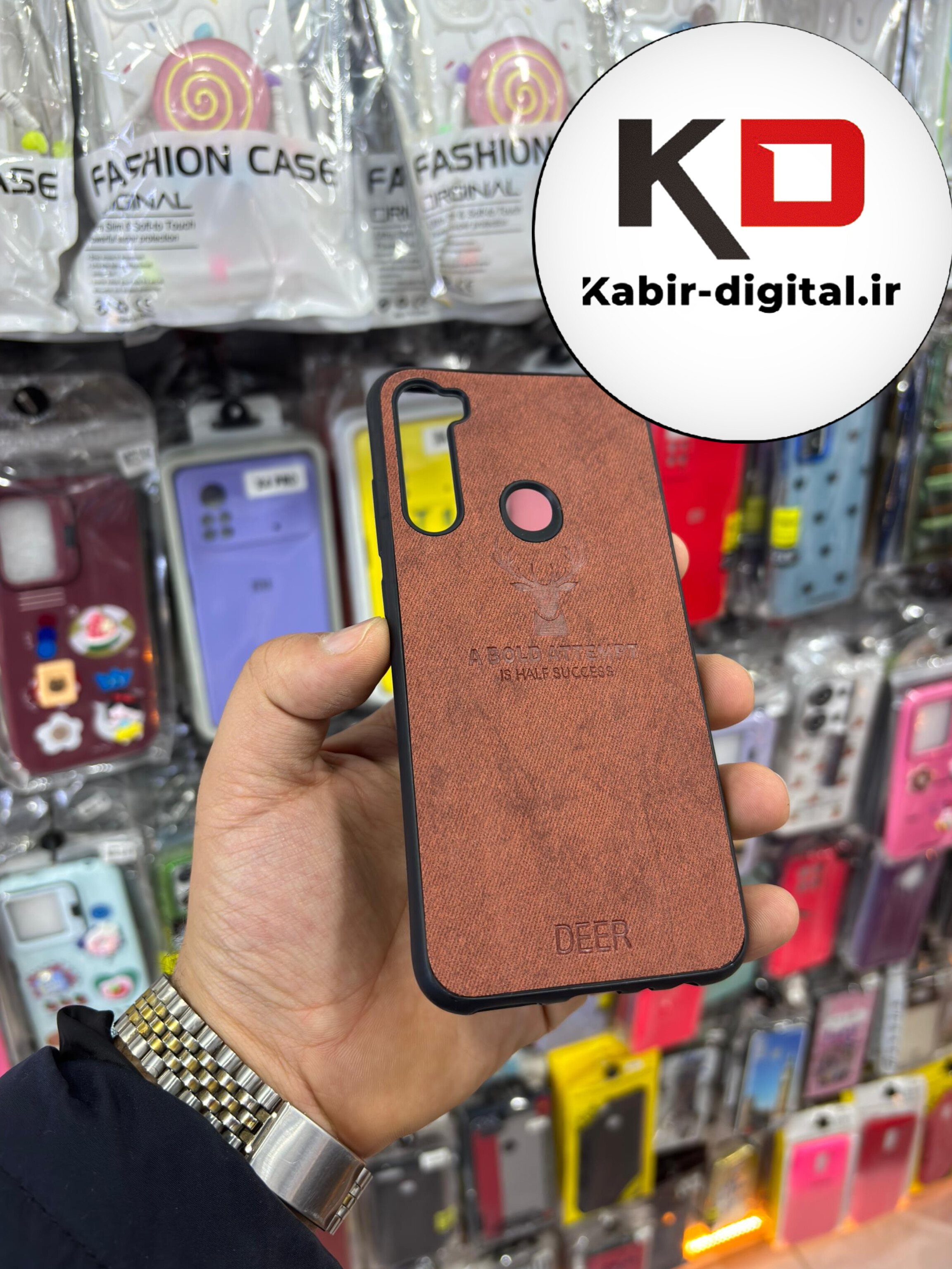قاب گوشی Note 8 شیائومی طرح چرمی گوزن پارچه ایی محافظ لنزدار قهوه ایی