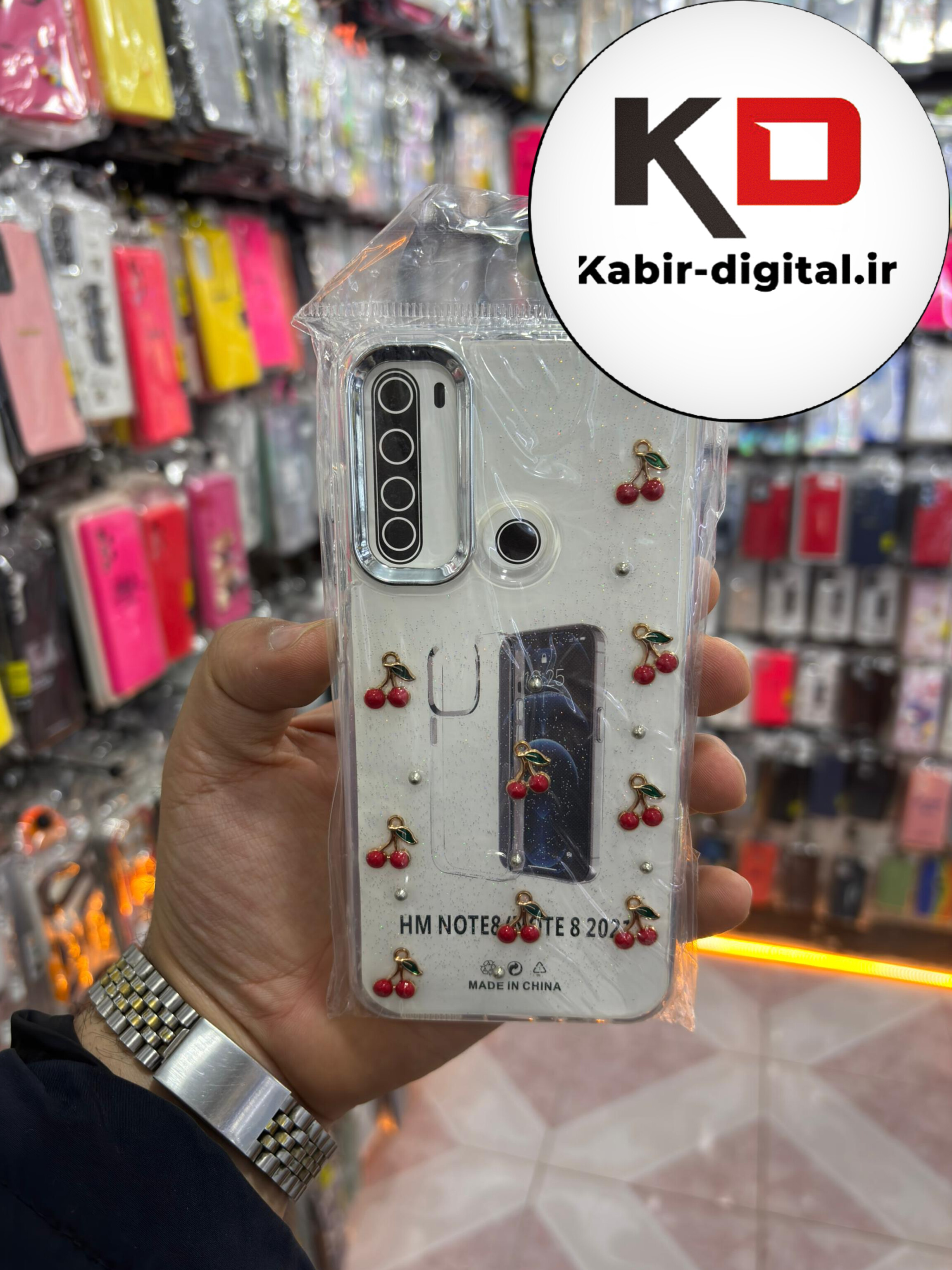 قاب گوشی Note 8 شیائومی لاکچری شفاف رزینی طرح شاین لنز کرومی طرح آلبالو