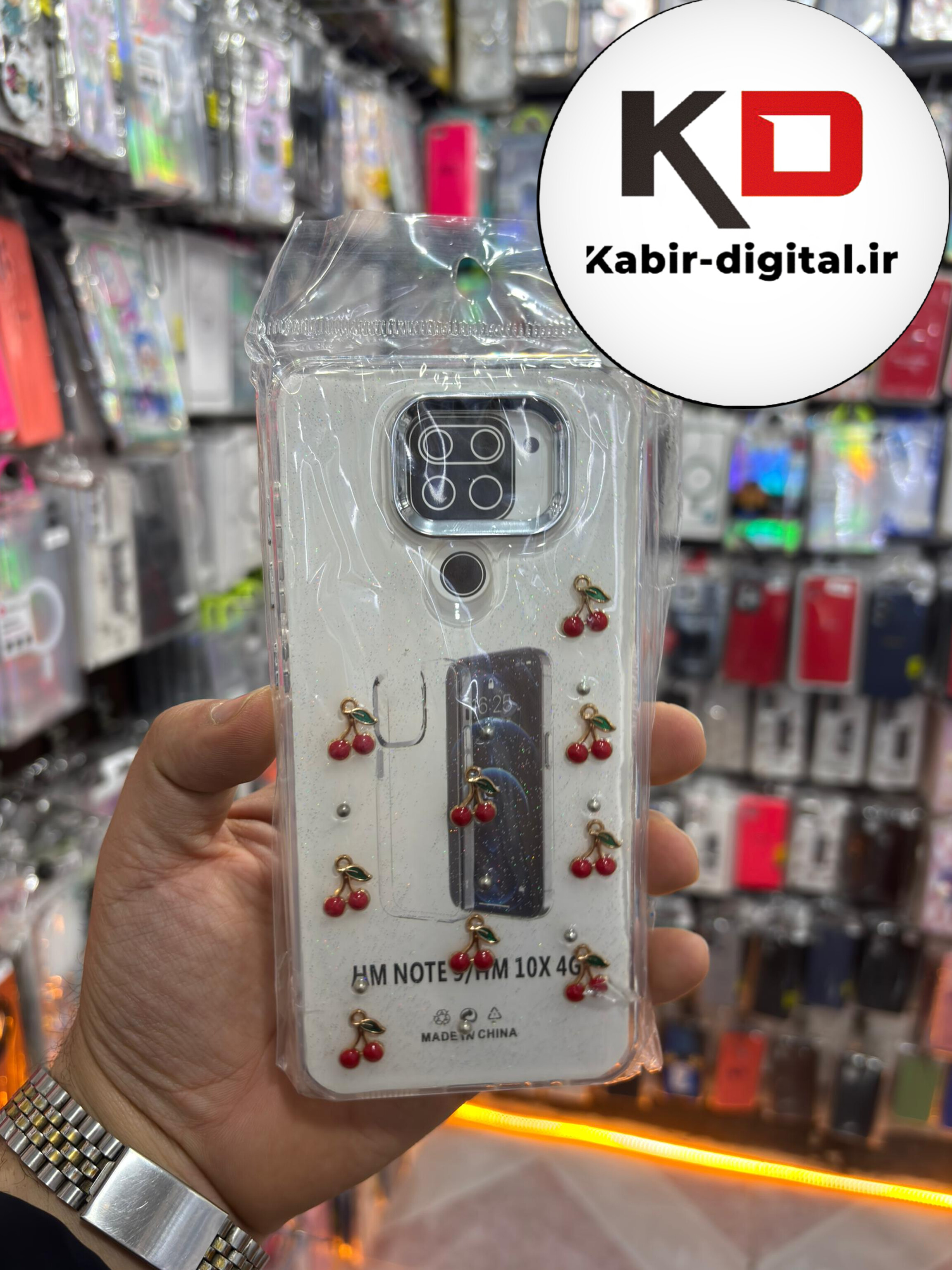 قاب گوشی Note 9 شیائومی لاکچری شفاف رزینی طرح شاین لنز کرومی طرح آلبالو
