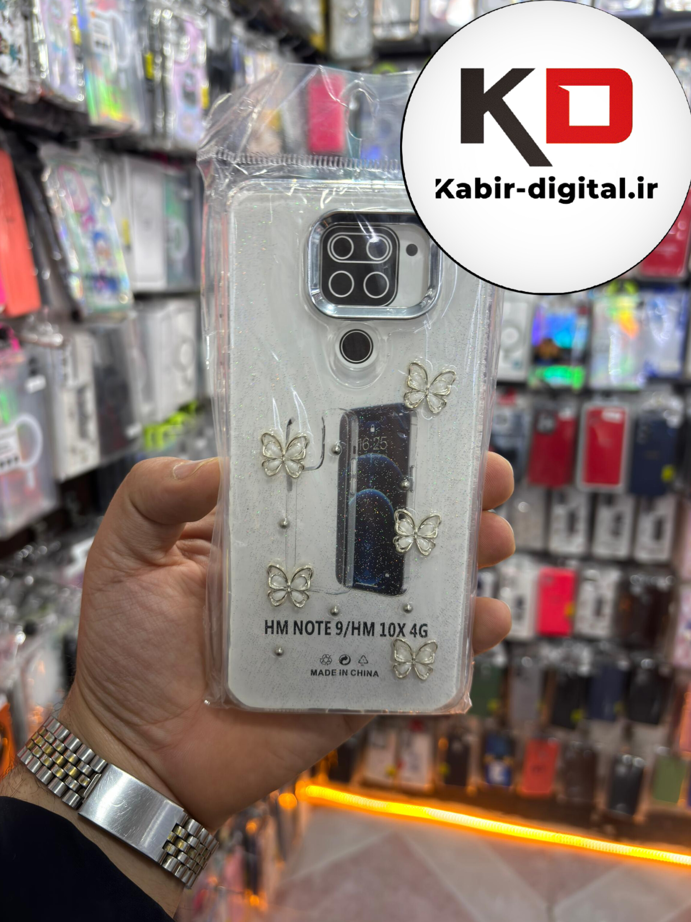 قاب گوشی Note 9 شیائومی لاکچری شفاف رزینی طرح شاین لنز کرومی طرح پروانه