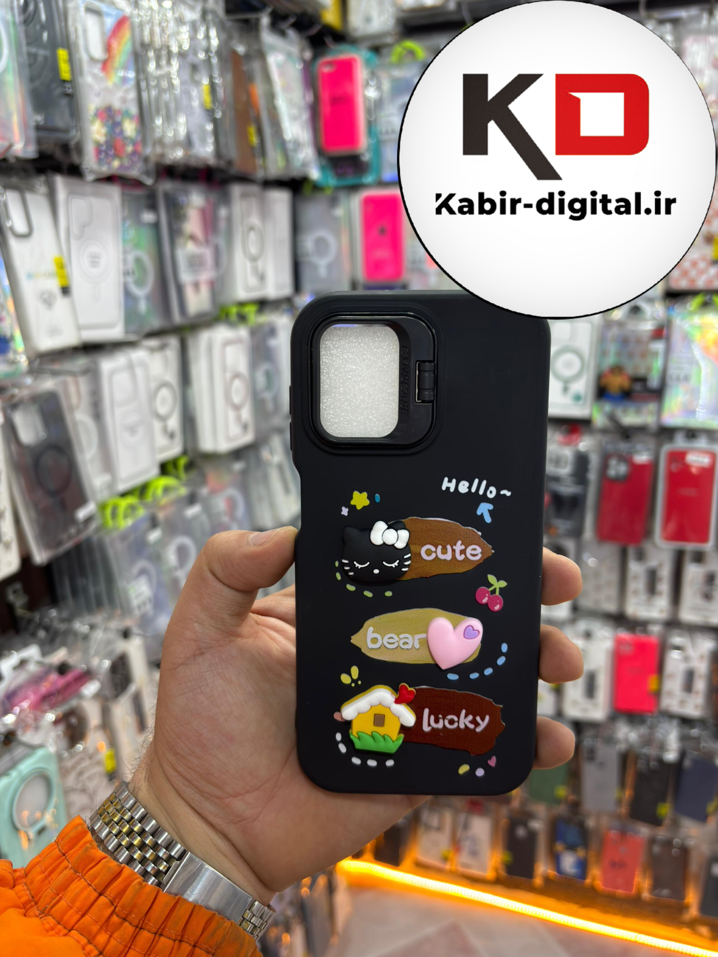 قاب گوشی Galaxy A12 / M12 سامسونگ سیلیکونی Stand Case پاستلی عروسکی برجسته مشکی لنز استندشو