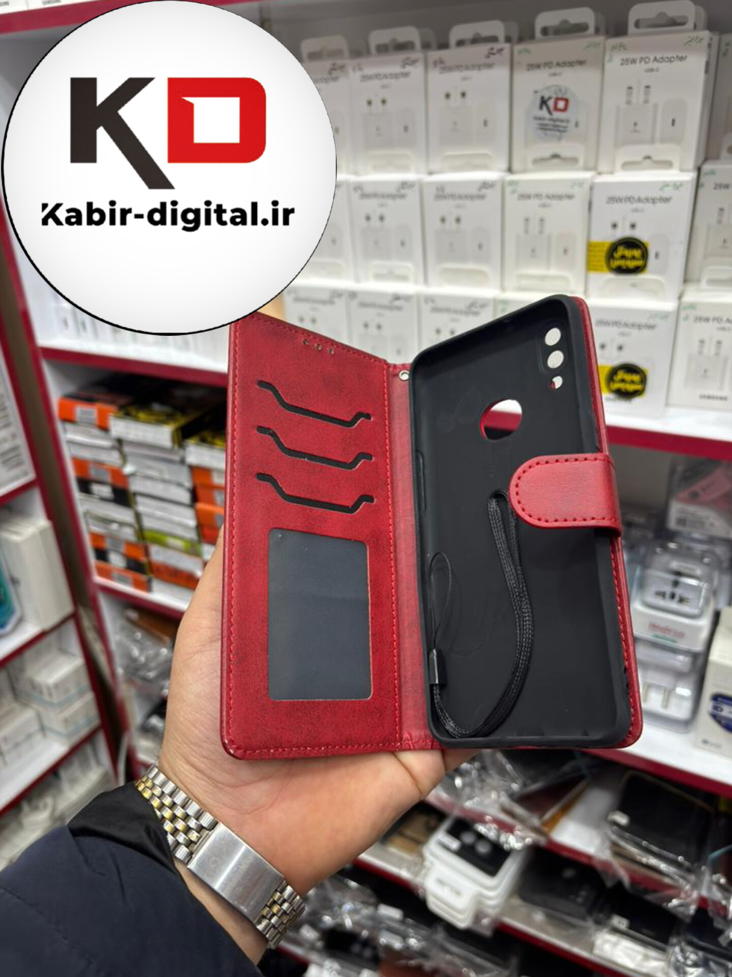 کیف گوشی Galaxy A10sسامسونگ چرم مگنتی جاکارتی بند آویز دار قرمز