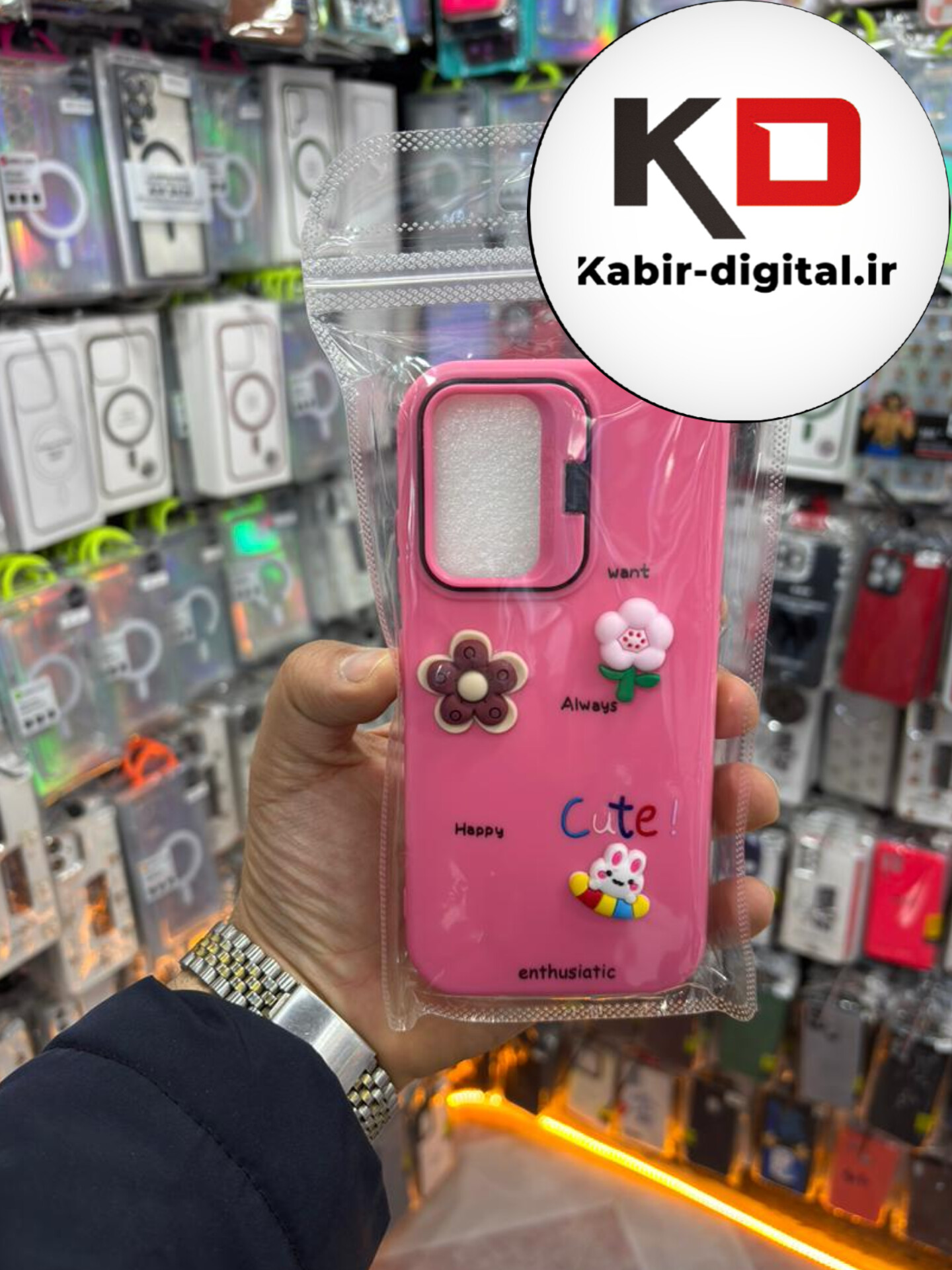 قاب گوشی Galaxy A32 4g سامسونگ سیلیکونی Stand Case پاستلی عروسکی برجسته صورتی لنز استندشو