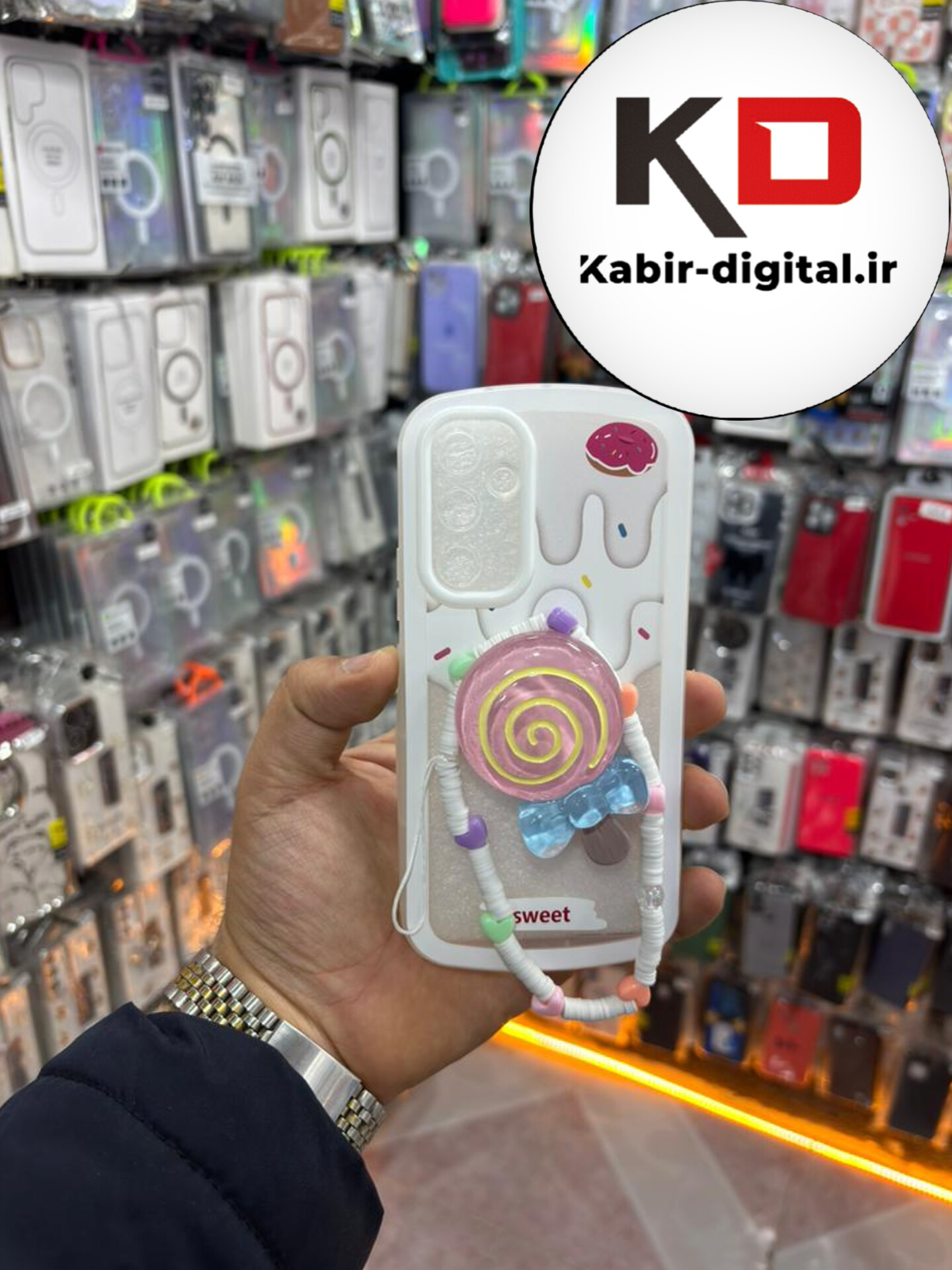 قاب گوشی Galaxy A54 سامسونگ سیلیکونی طرح بستنی و آبنبات پاپ سوکت دار همراه بند آویز محافظ لنزدار