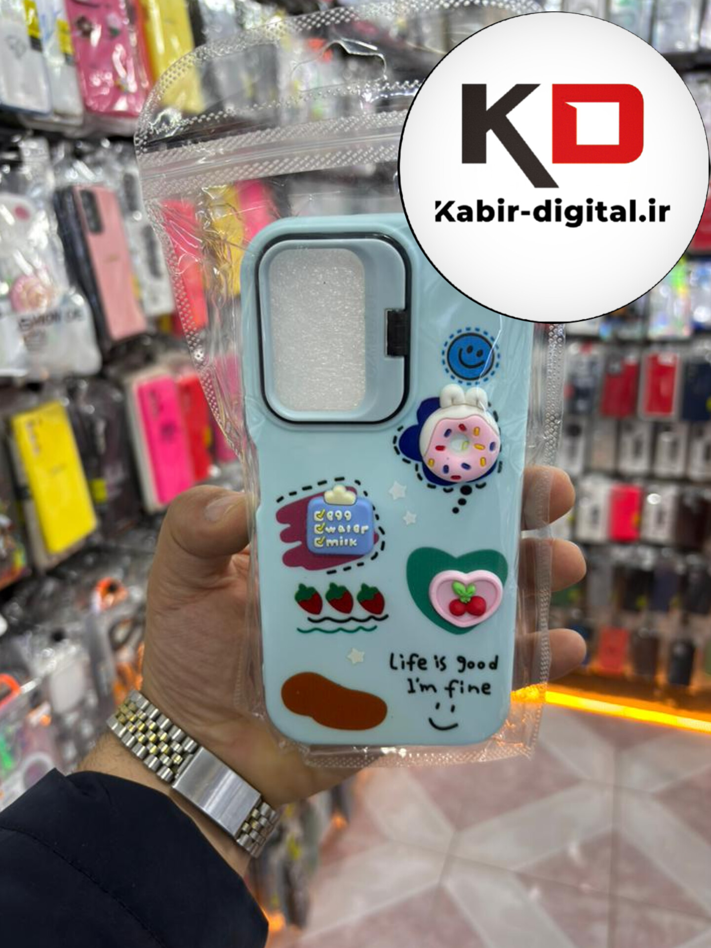 قاب گوشی Note 12s شیائومی سیلیکونی Stand Case پاستلی عروسکی برجسته آبی روشن لنز استندشو