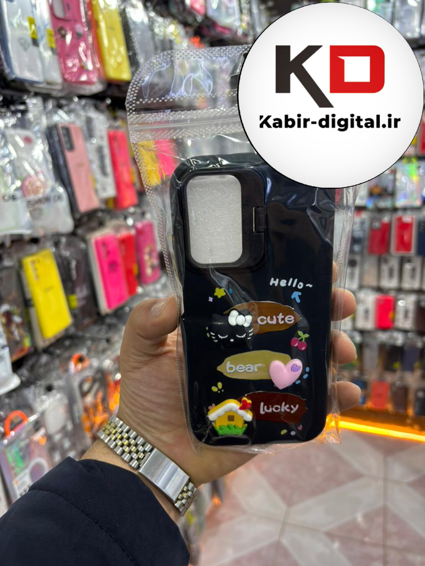 قاب گوشی Note 12s شیائومی سیلیکونی Stand Case پاستلی عروسکی برجسته مشکی لنز استندشو