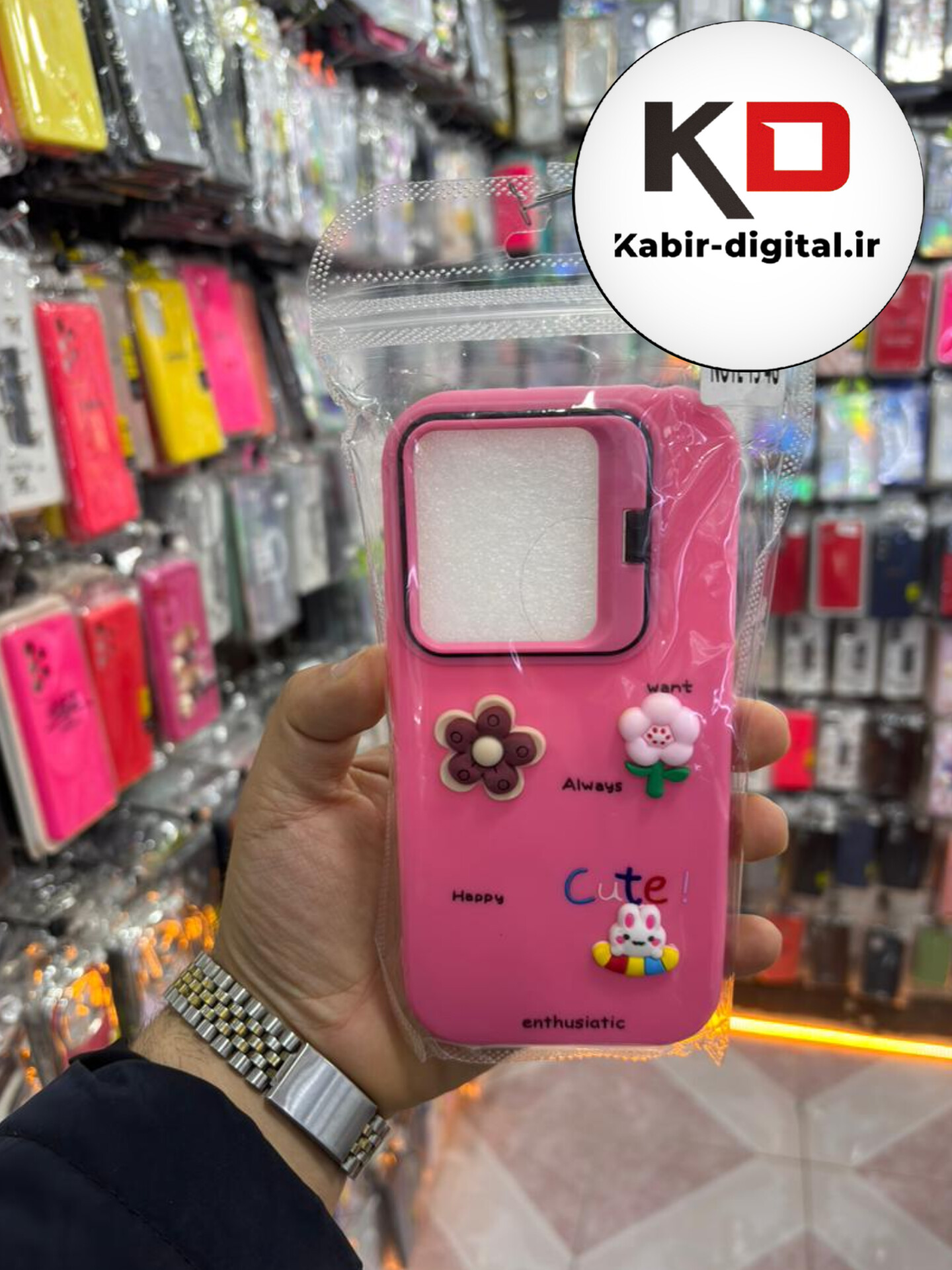 قاب گوشی Note 13 4g  شیائومی سیلیکونی Stand Case پاستلی عروسکی برجسته صورتی لنز استندشو