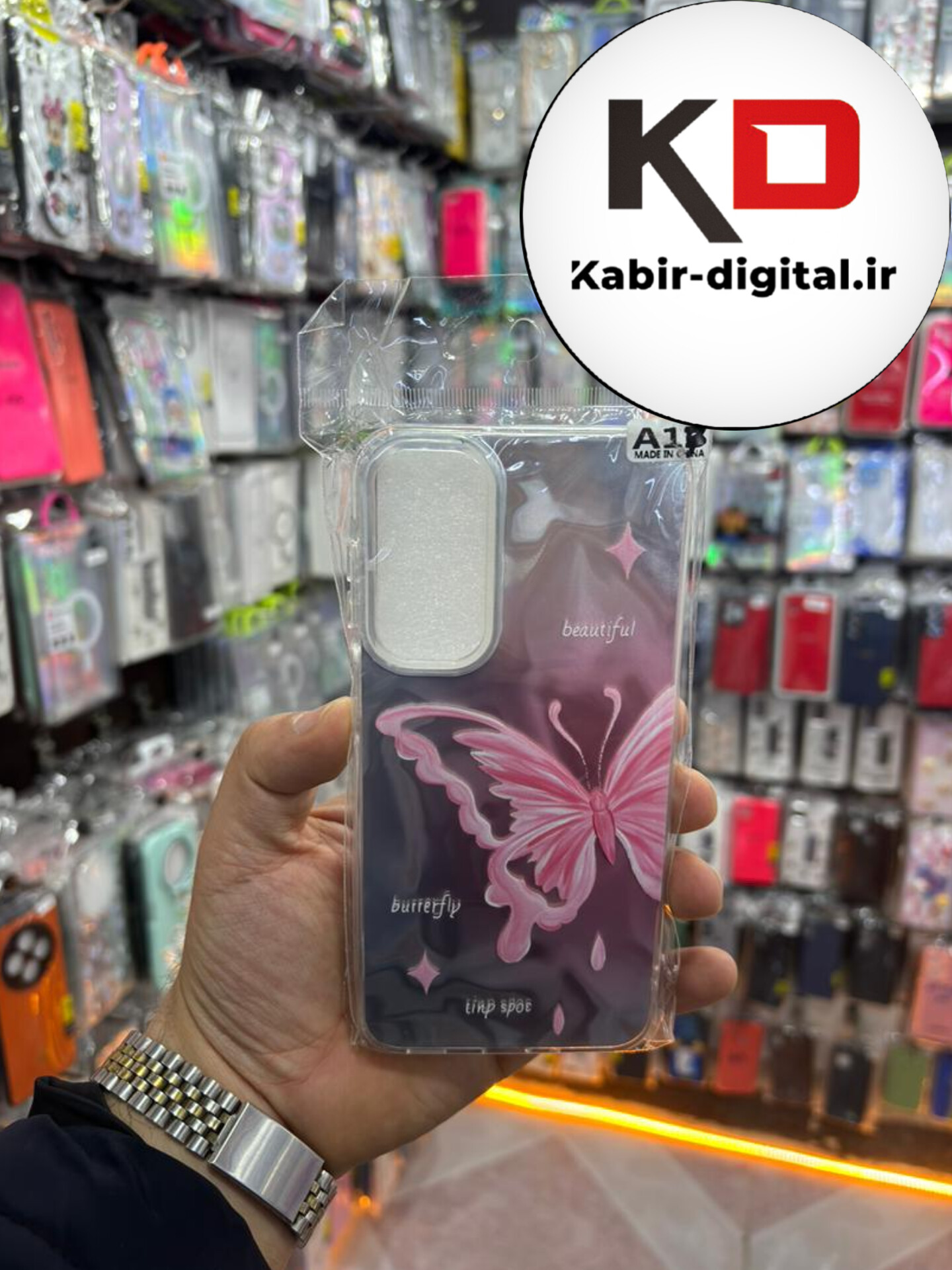 قاب گوشی Galaxy A16 / A26 / A17 سامسونگ PC Case اورجینال سه بعدی موج دار طرح پروانه صورتی کیوت