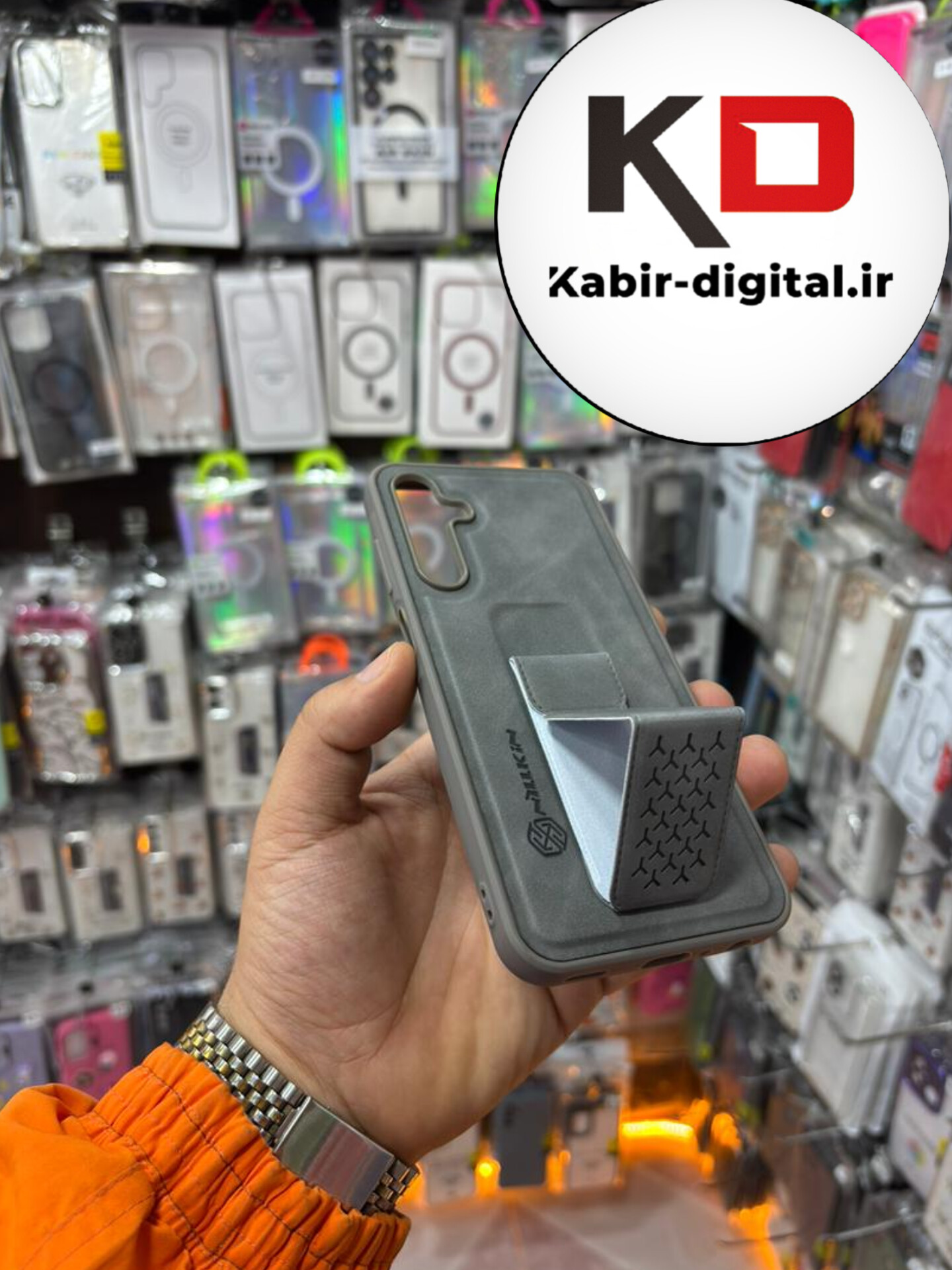 قاب گوشی Galaxy A24 سامسونگ چرمی دوخت دار کلاسیک اورجینال NILLKIN استند شو طوسی