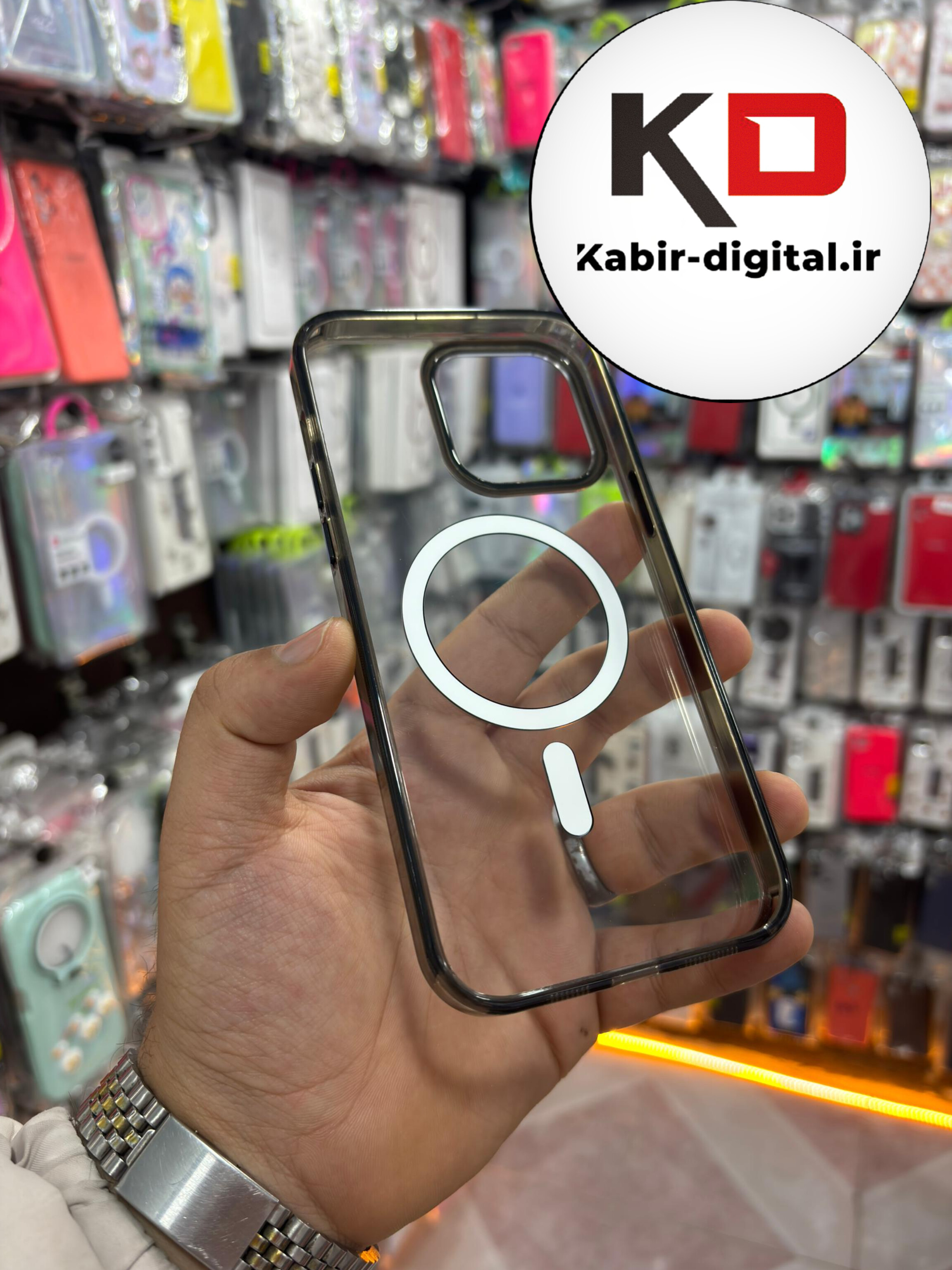 قاب گوشی iPhone 16 Pro Max آیفون شفاف لنز کرومی مگ سیف دار اورجینال Unique Case مشکی