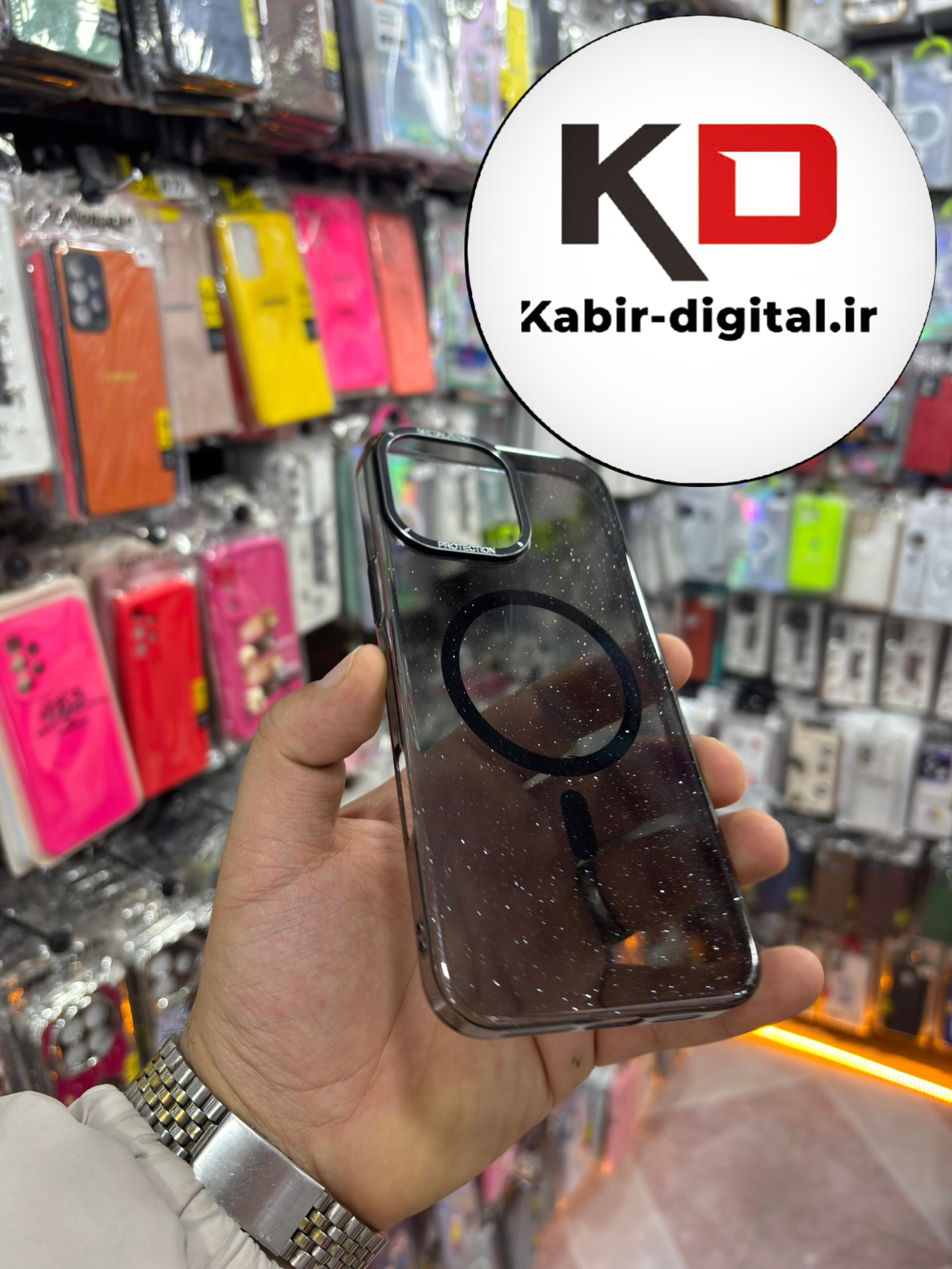 قاب گوشی iPhone 16 Pro Max آیفون شفاف شاین لنز کرومی مگ سیف دار اورجینال Unique Case مشکی
