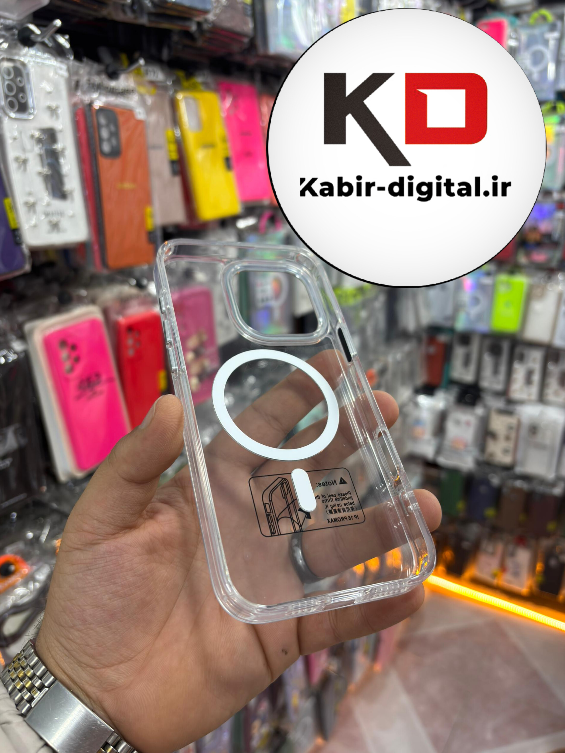 قاب گوشی iPhone 16 Pro Max آیفون شفاف لنز کرومی مگ سیف دار اورجینال
