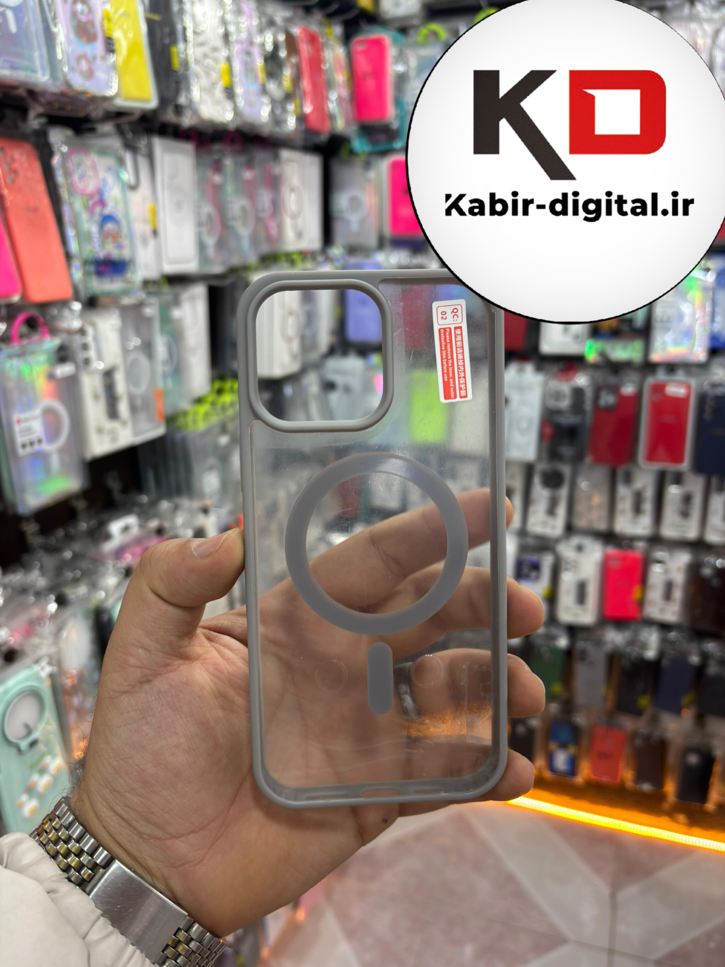 قاب گوشی iPhone 16 Pro Max آیفون اورجینال Magnetic دور ژله ای MagSafe طوسی (پک دار)