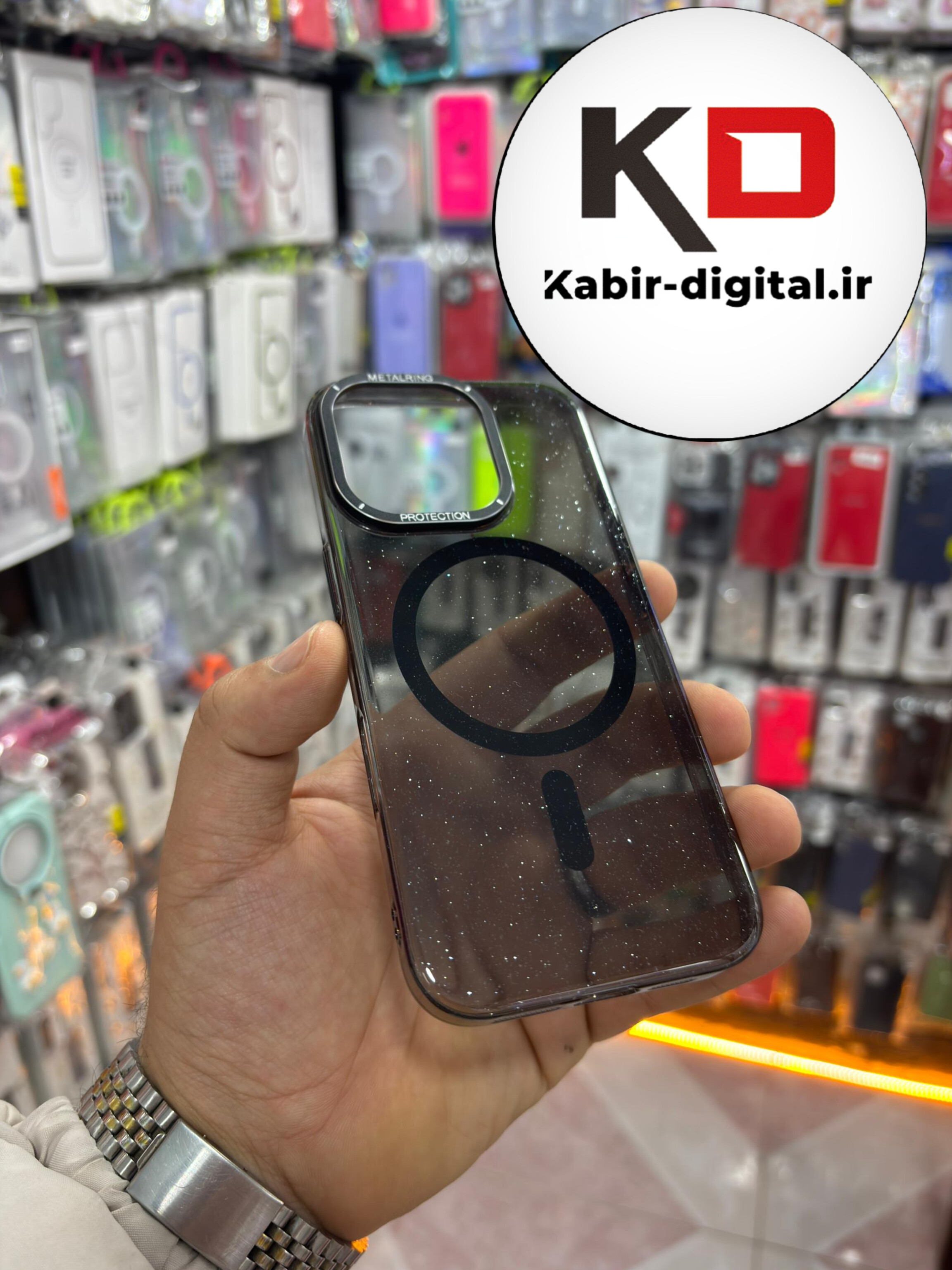 قاب گوشی iPhone 16 Pro آیفون شفاف شاین لنز کرومی مگ سیف دار اورجینال Unique Case مشکی
