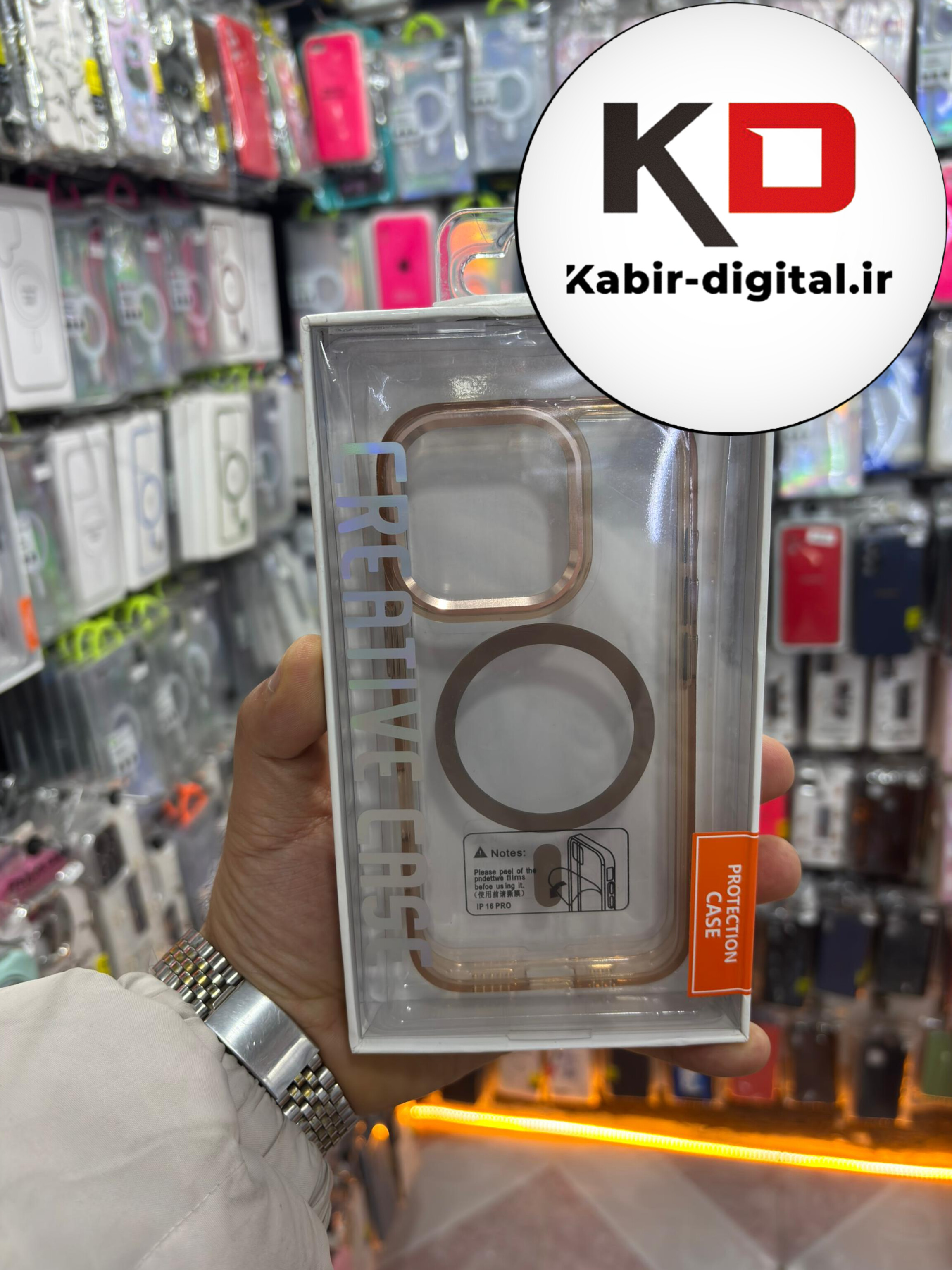 قاب گوشی iPhone 16 Pro آیفون لنز کرومی  فلزی دور ایربگ دار مگ سیف Magsafe اورجینال شفاف قهوه ایی موکا