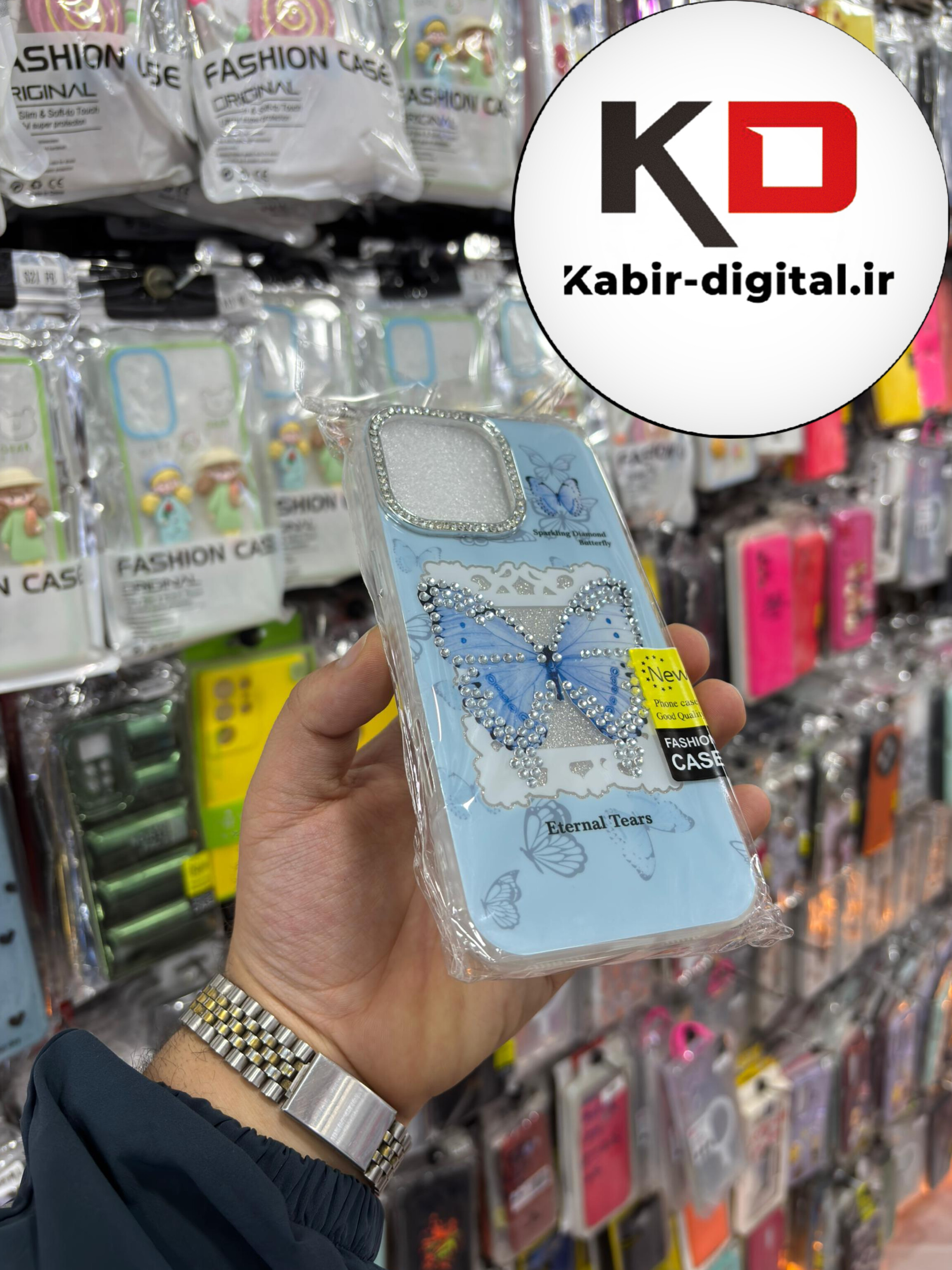 قاب گوشی iPhone 16 Pro Max آیفون فانتزی سخت Hard برجسته دکمه کرومی لنز نگین دار طرح پروانه کیوت