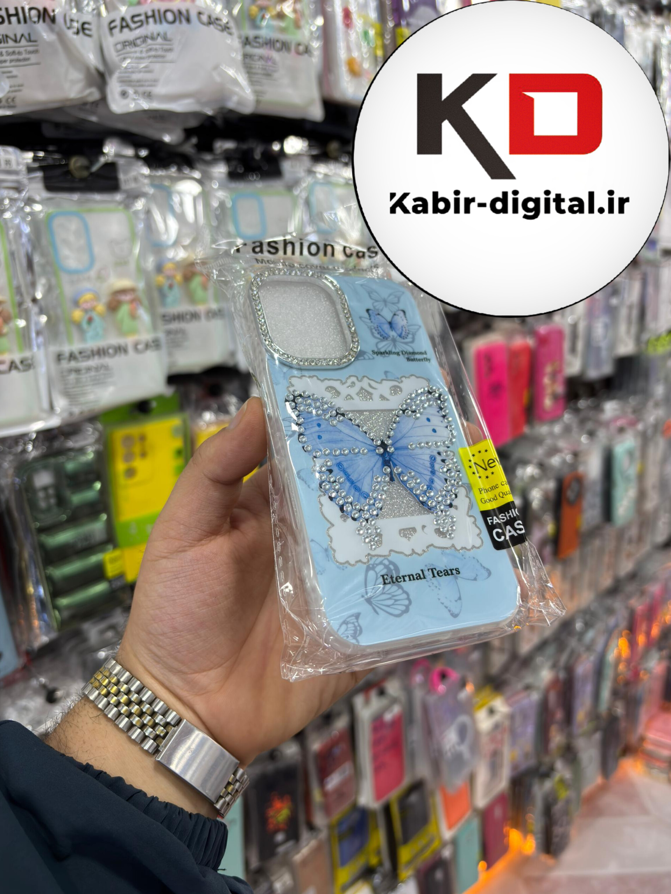قاب گوشی iPhone 16 آیفون فانتزی سخت Hard برجسته دکمه کرومی لنز نگین دار طرح پروانه کیوت