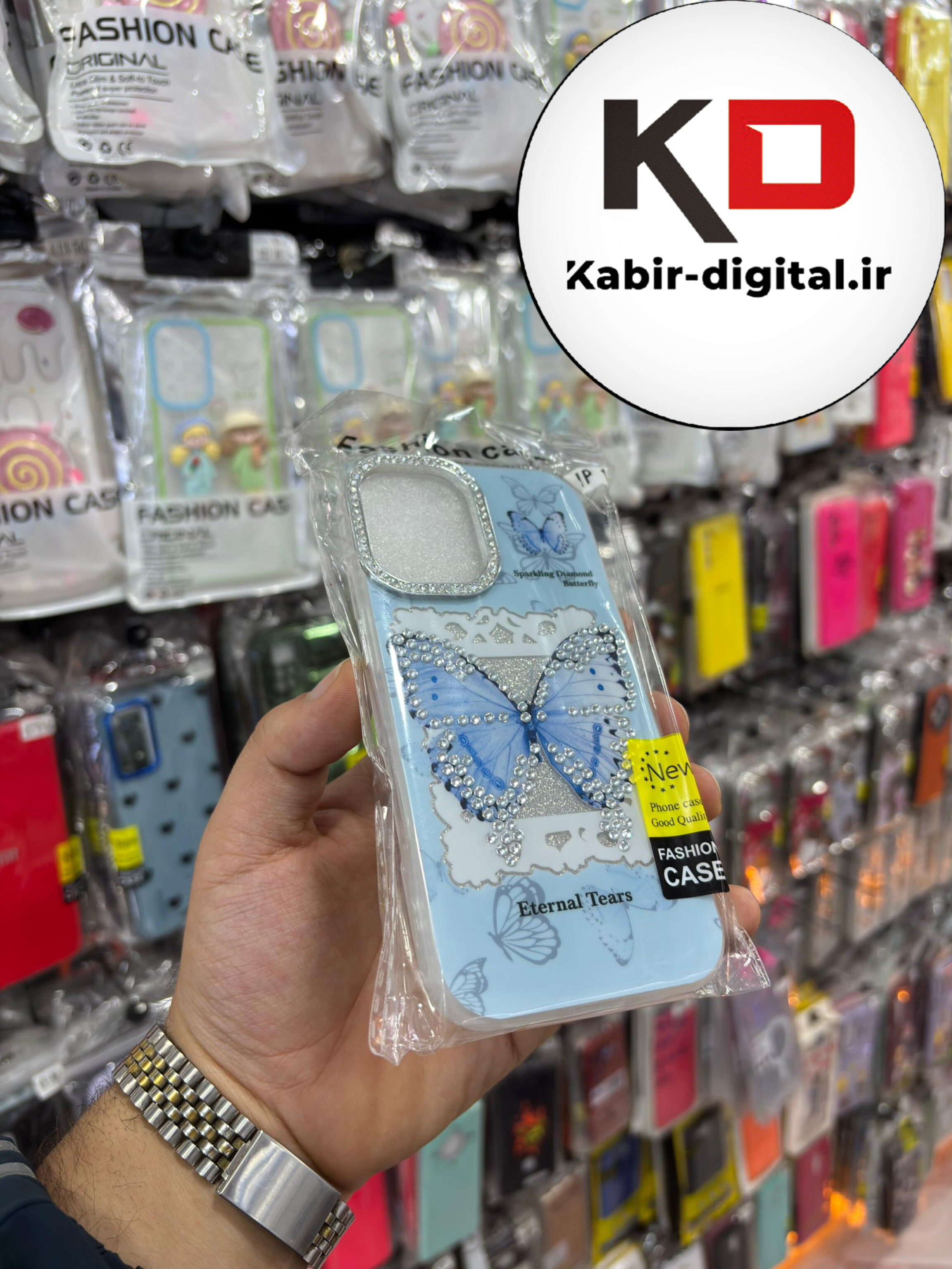 قاب گوشی iPhone 17 آیفون فانتزی سخت Hard برجسته دکمه کرومی لنز نگین دار طرح پروانه کیوت