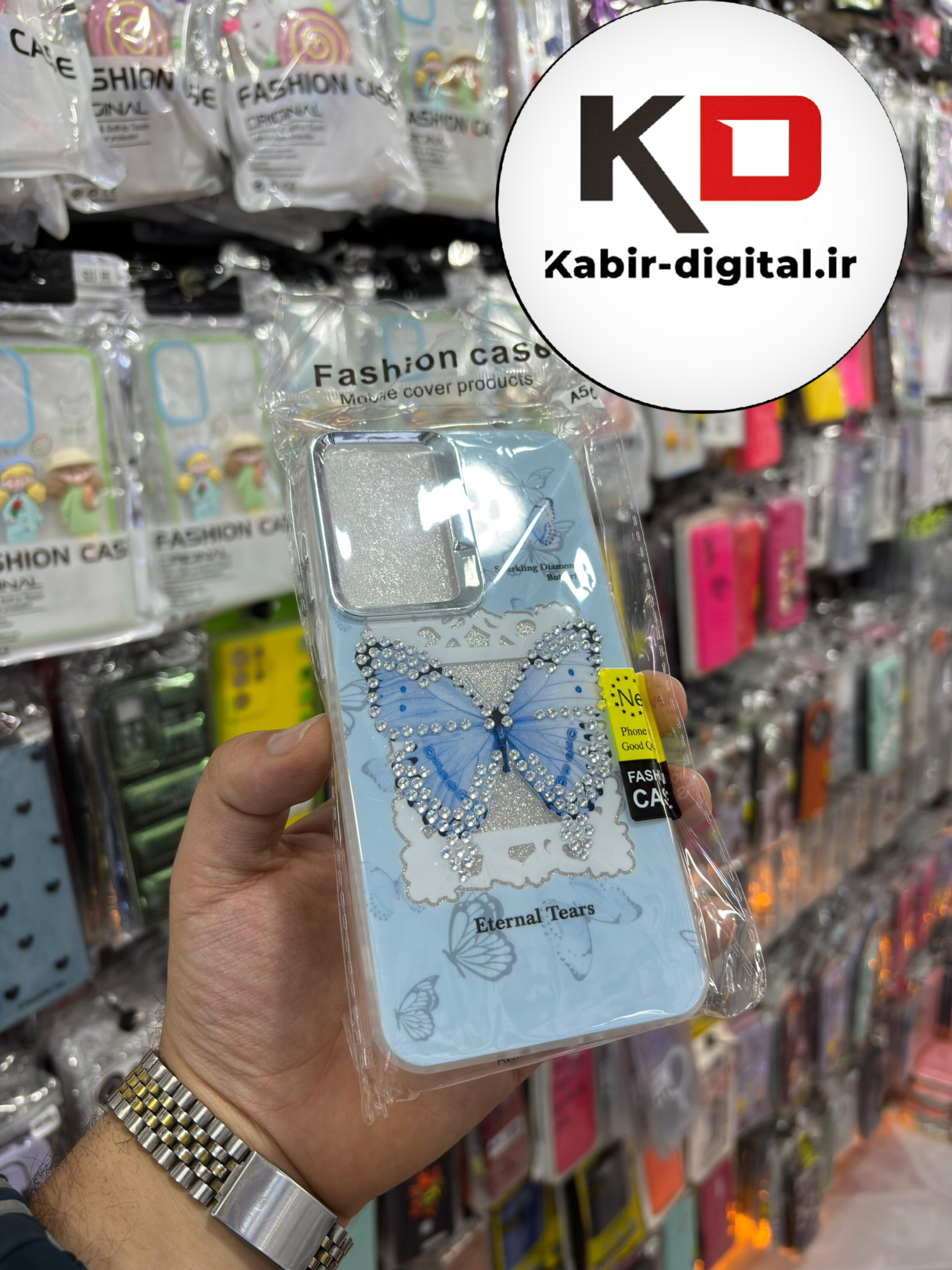 قاب گوشی Galaxy A26 / A16 / A17 سامسونگ فانتزی سخت Hard برجسته دکمه کرومی لنز نگین دار طرح پروانه کیوت