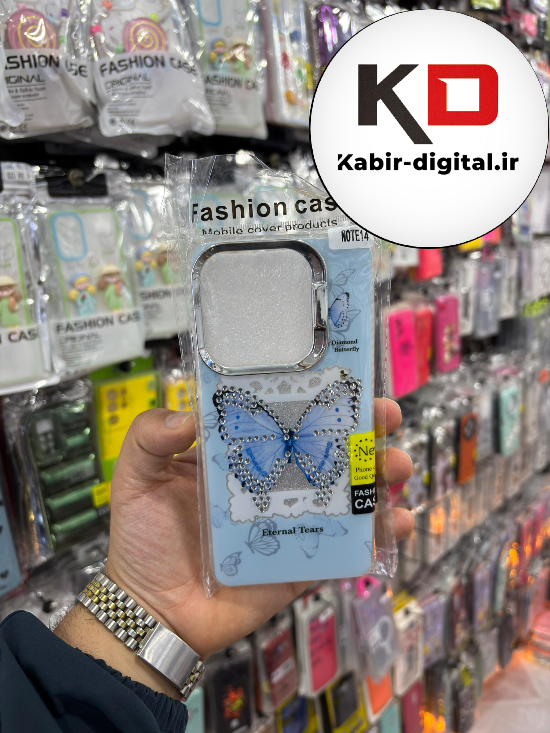 قاب گوشی Note 14 5g شیائومی  فانتزی سخت Hard برجسته دکمه کرومی لنز نگین دار طرح پروانه کیوت