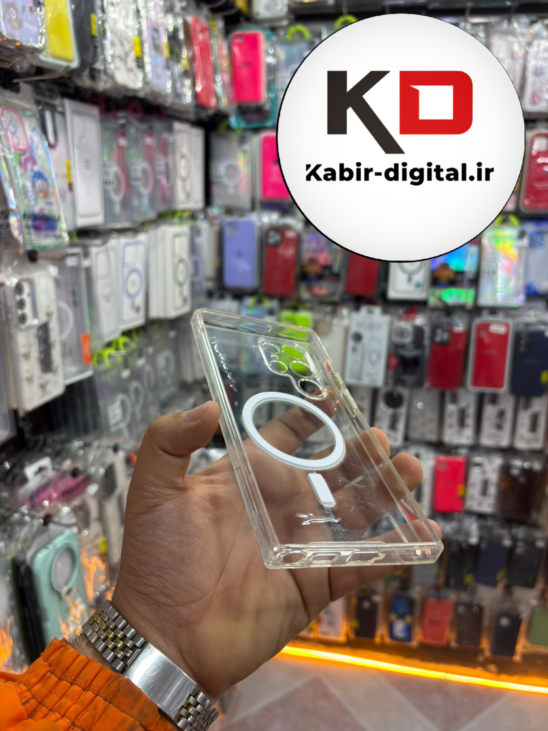 قاب گوشی Galaxy S22 Ultraسامسونگ اورجینال طرح طلقی شیشه ای شفاف مگ سیف دار