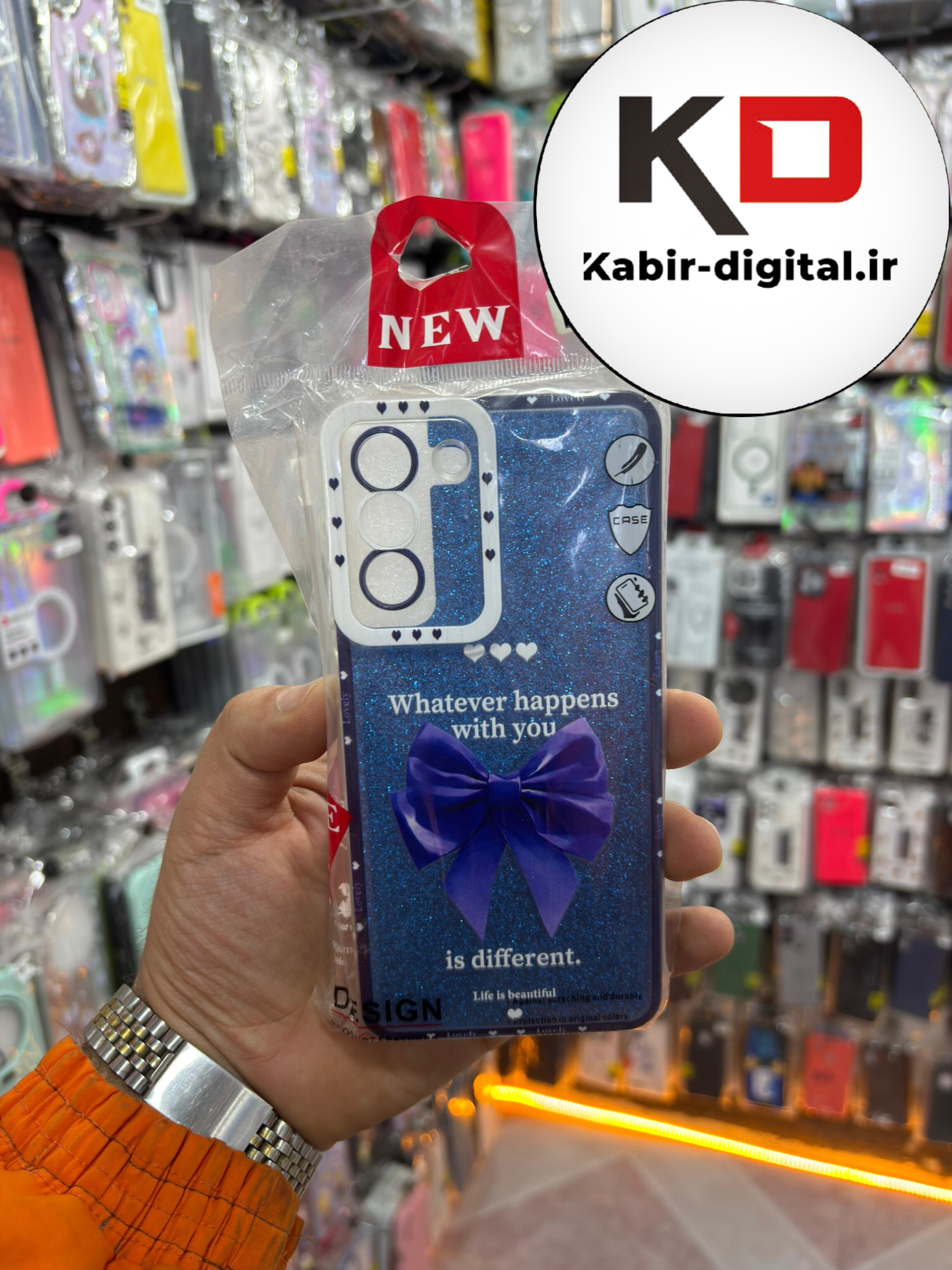 قاب گوشی Galaxy S21 FEسامسونگ طرح ژله ای سخت شاین دار پاپیون آبی محافظ لنز دار