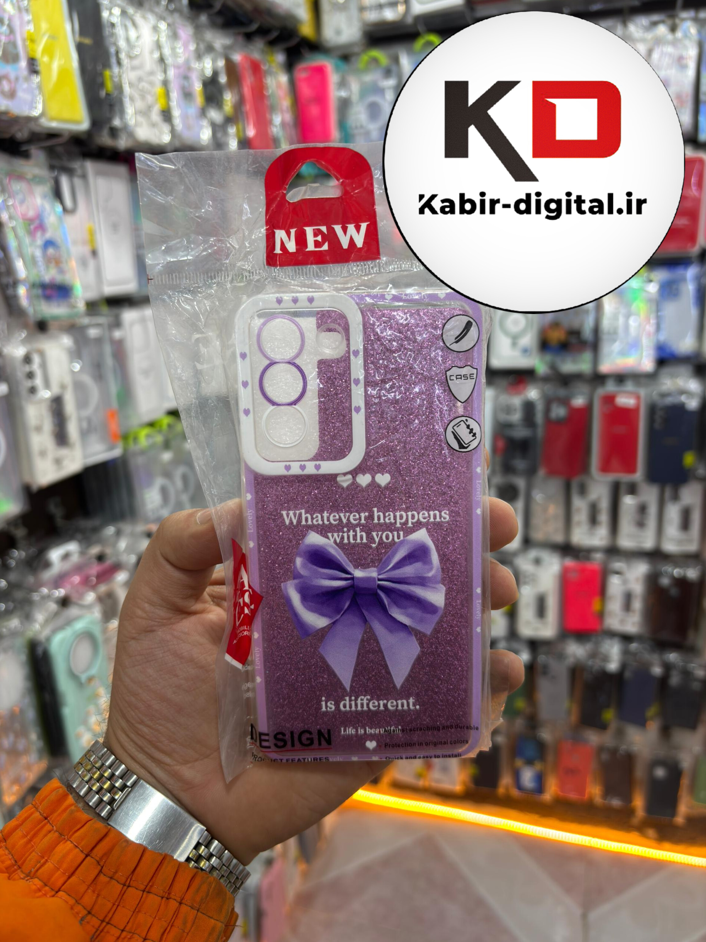 قاب گوشی Galaxy S21 FEسامسونگ طرح ژله ای سخت شاین دار پاپیون بنفش محافظ لنز دار