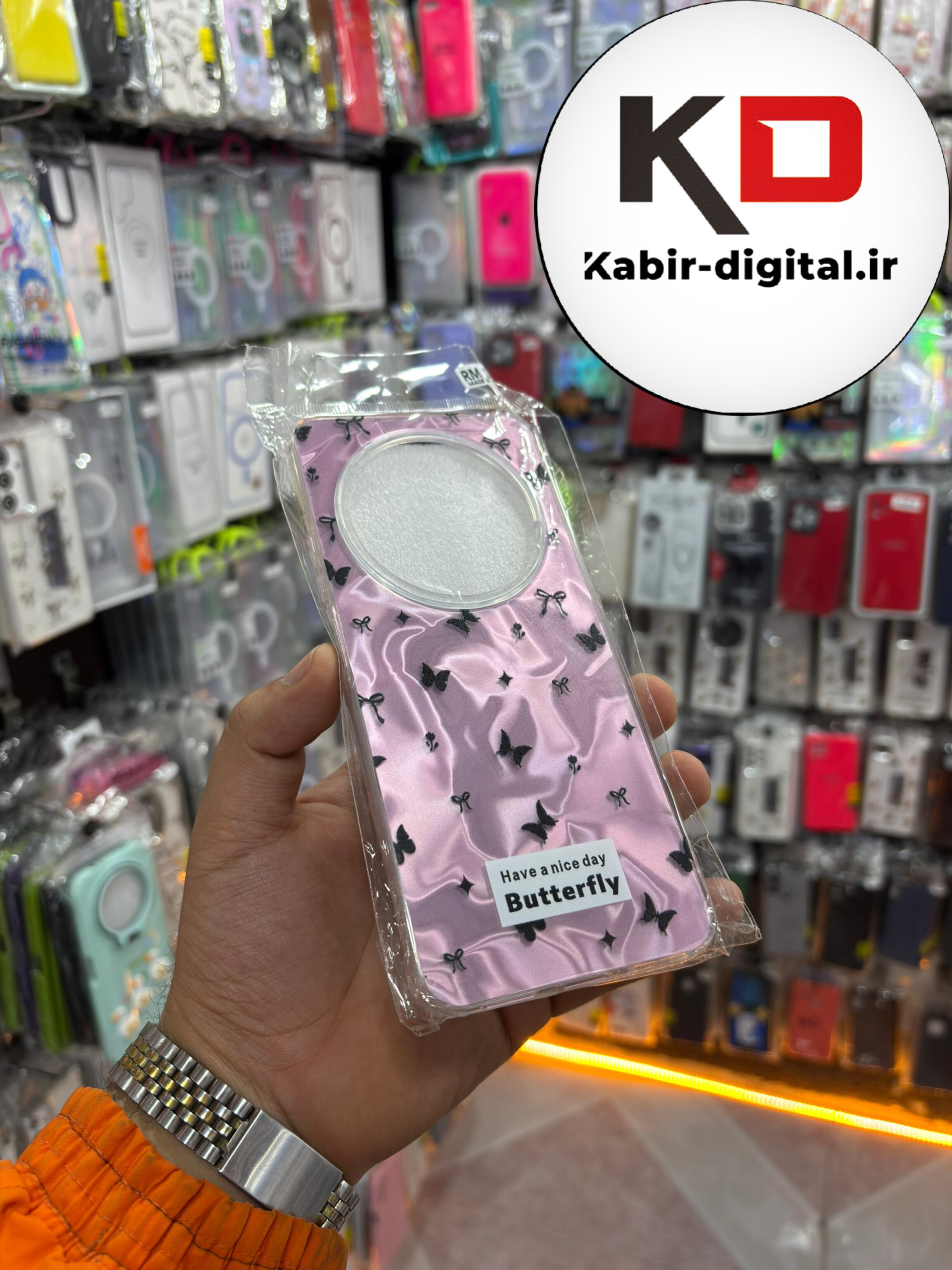 قاب گوشی Redmi 14C / POCO C75 / Redmi A4 شیائومی PC Case اورجینال سه بعدی موج دار طرح پروانه مشکی صورتی کیوت