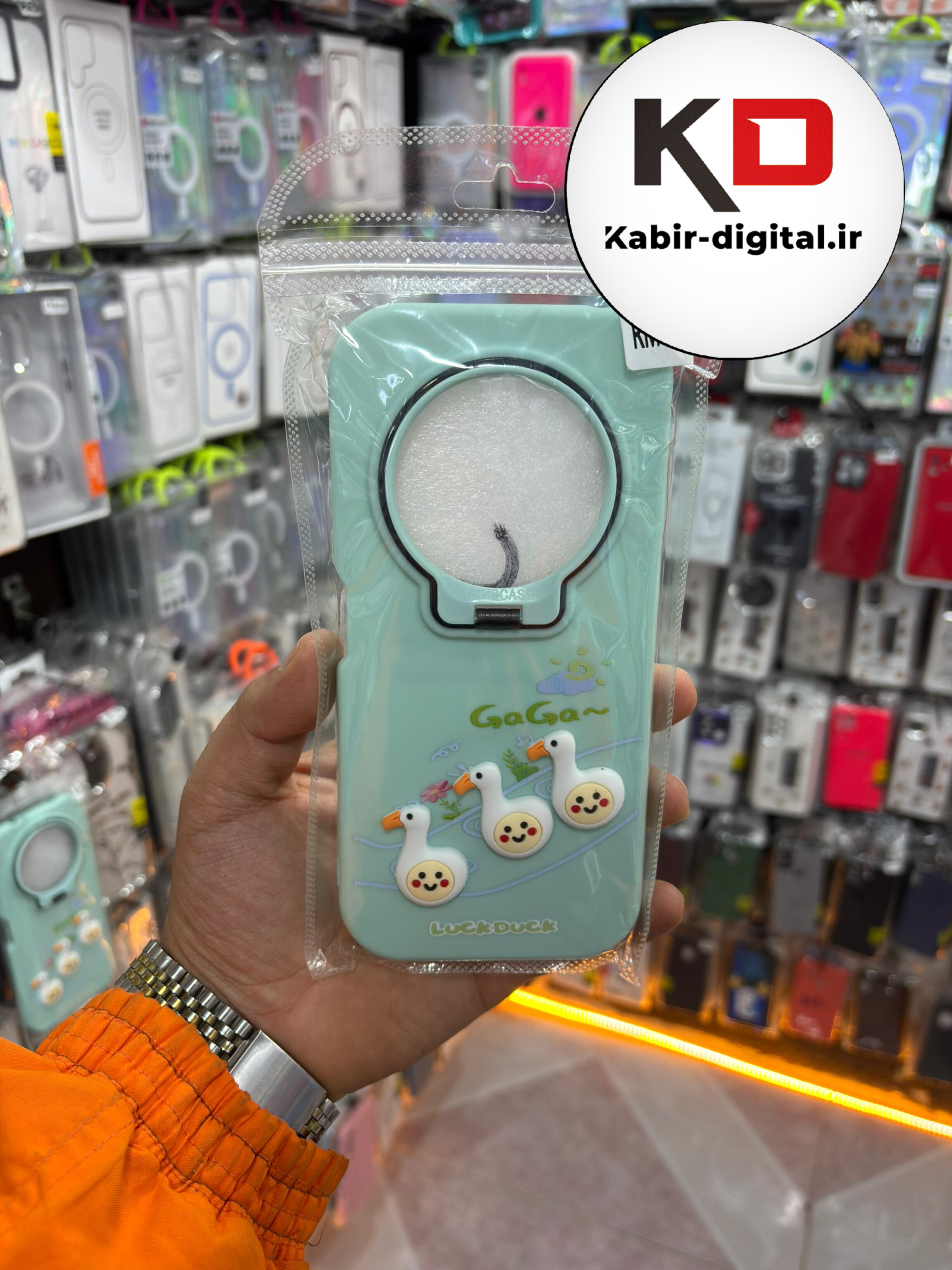 قاب گوشی Redmi A3 شیائومی سیلیکونی Stand Case پاستلی عروسکی برجسته سبزآبی لنز استندشو