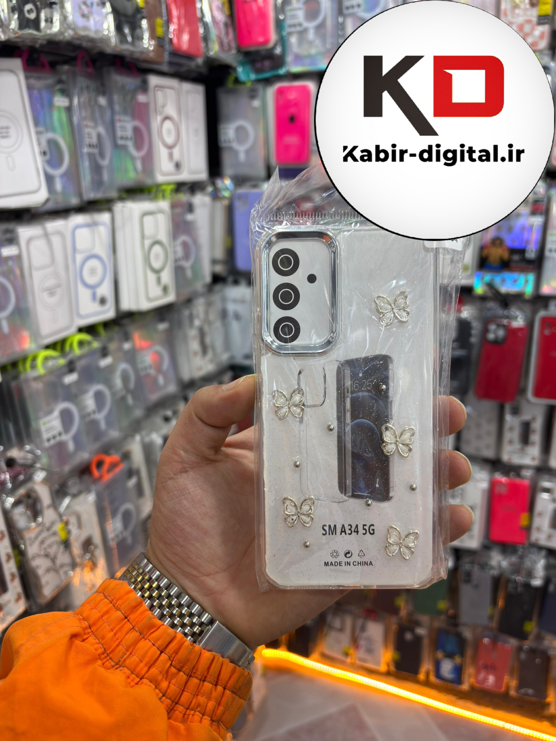 قاب گوشی Galaxy A34 سامسونگ لاکچری شفاف رزینی طرح شاین لنز کرومی