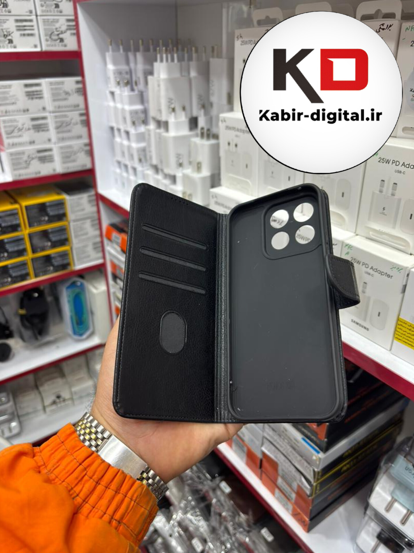 کیف گوشی Honor X8C آنر مگنتی طرح چرم کتابی جاکارتی دار محافظ لنزدار مشکی