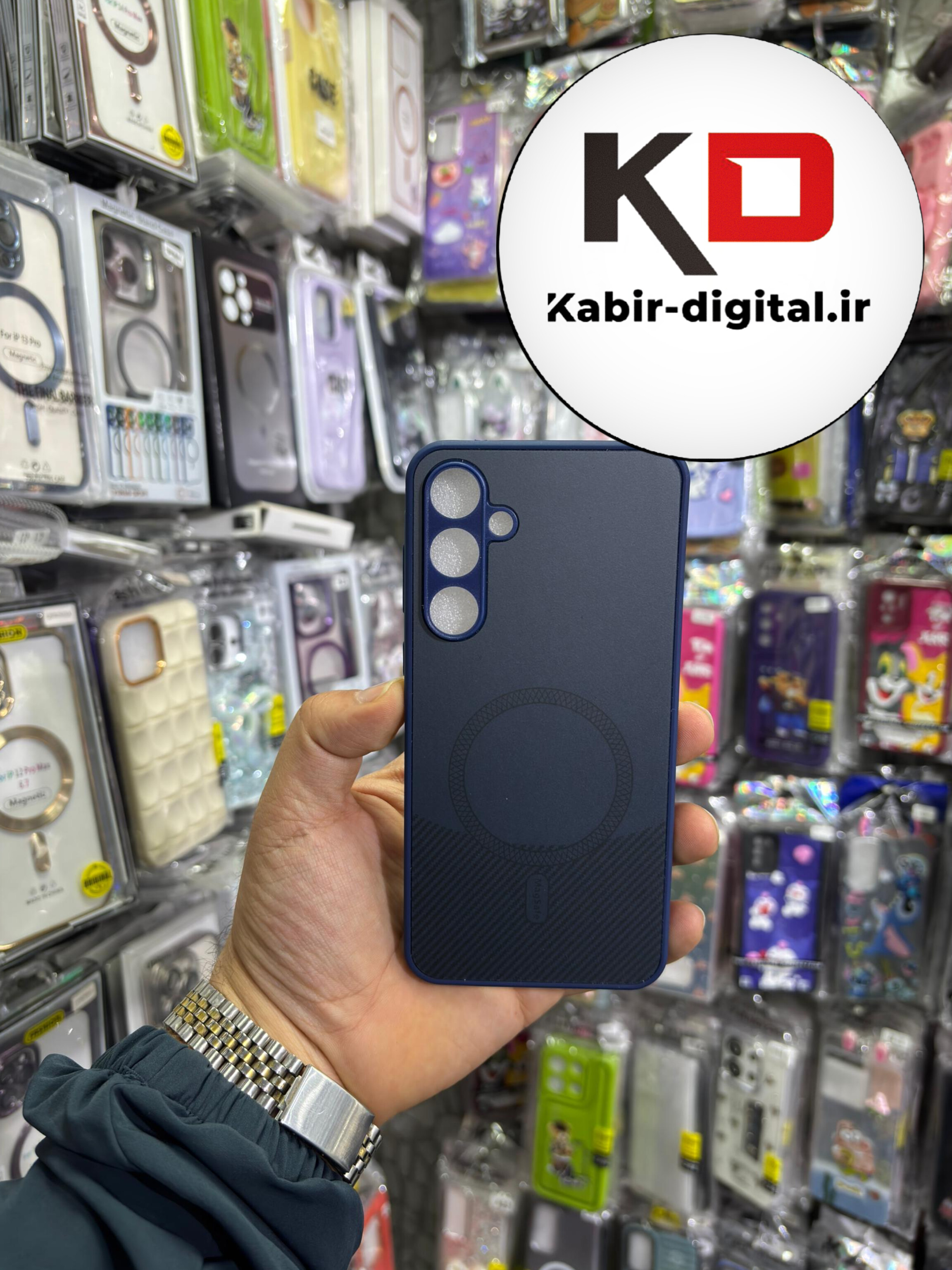 قاب گوشی Galaxy A55 سامسونگ کربن طرح مگ سیف فلزی Magsafe لوکس محافظ لنز دار