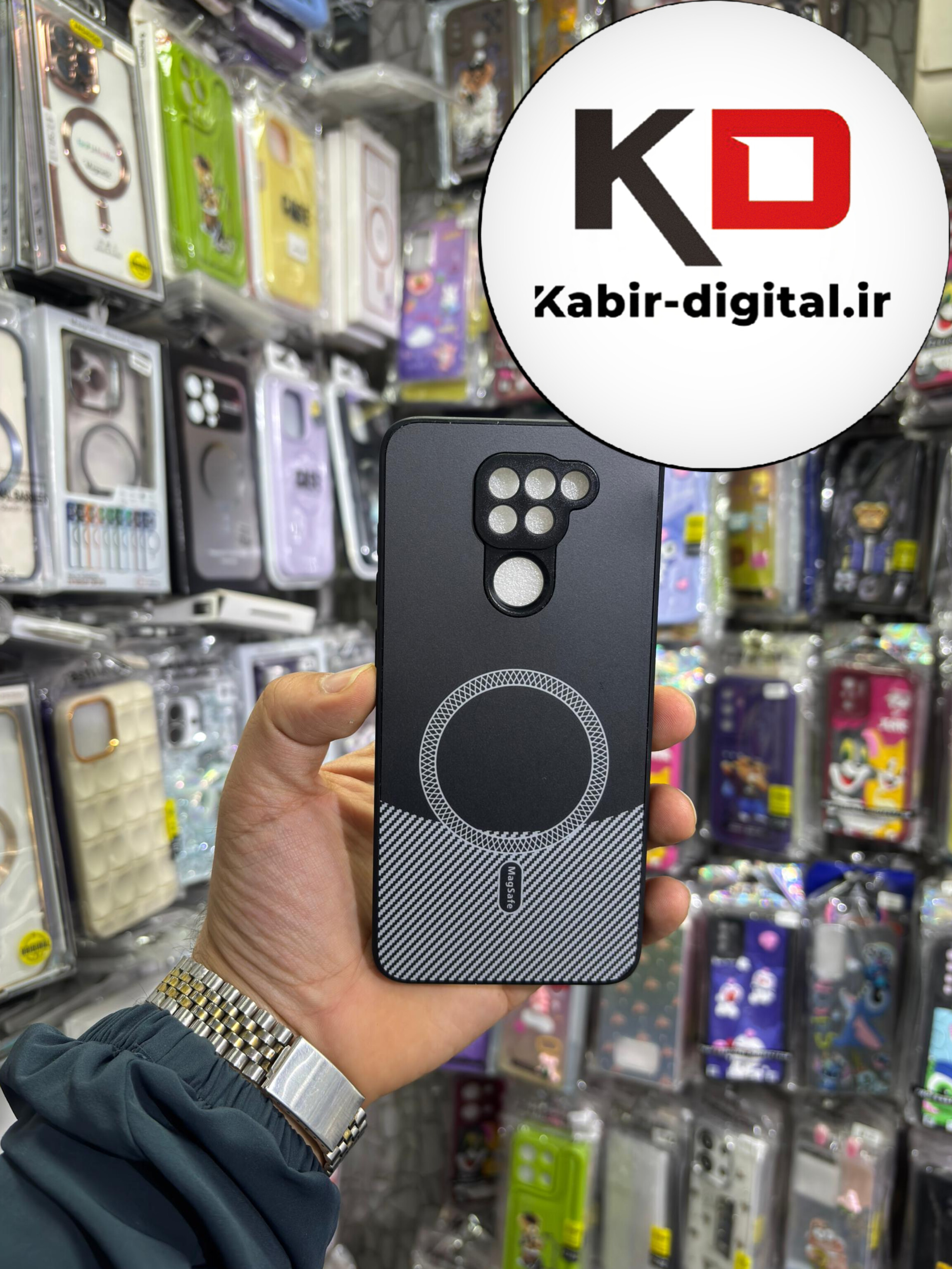 قاب گوشی Redmi Note  9 شیائومی کربن طرح مگ سیف فلزی Magsafe لوکس محافظ لنز دار