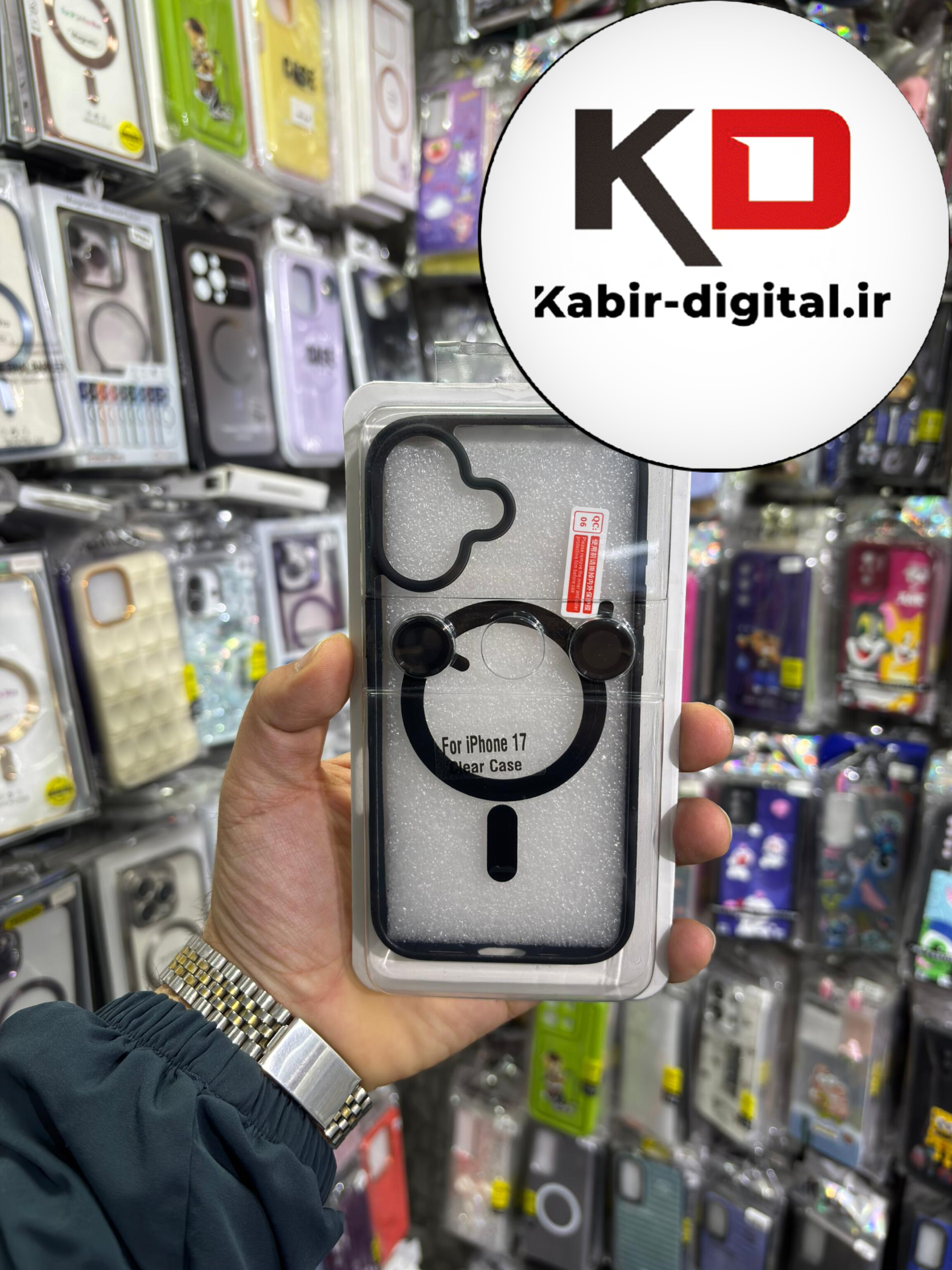 قاب گوشی iPhone 17 آیفون شفاف مگ سیف دار MagSafe اورجینال Metal Stand Case لنز استند شو فلزی به همراه محافظ لنز رینگی