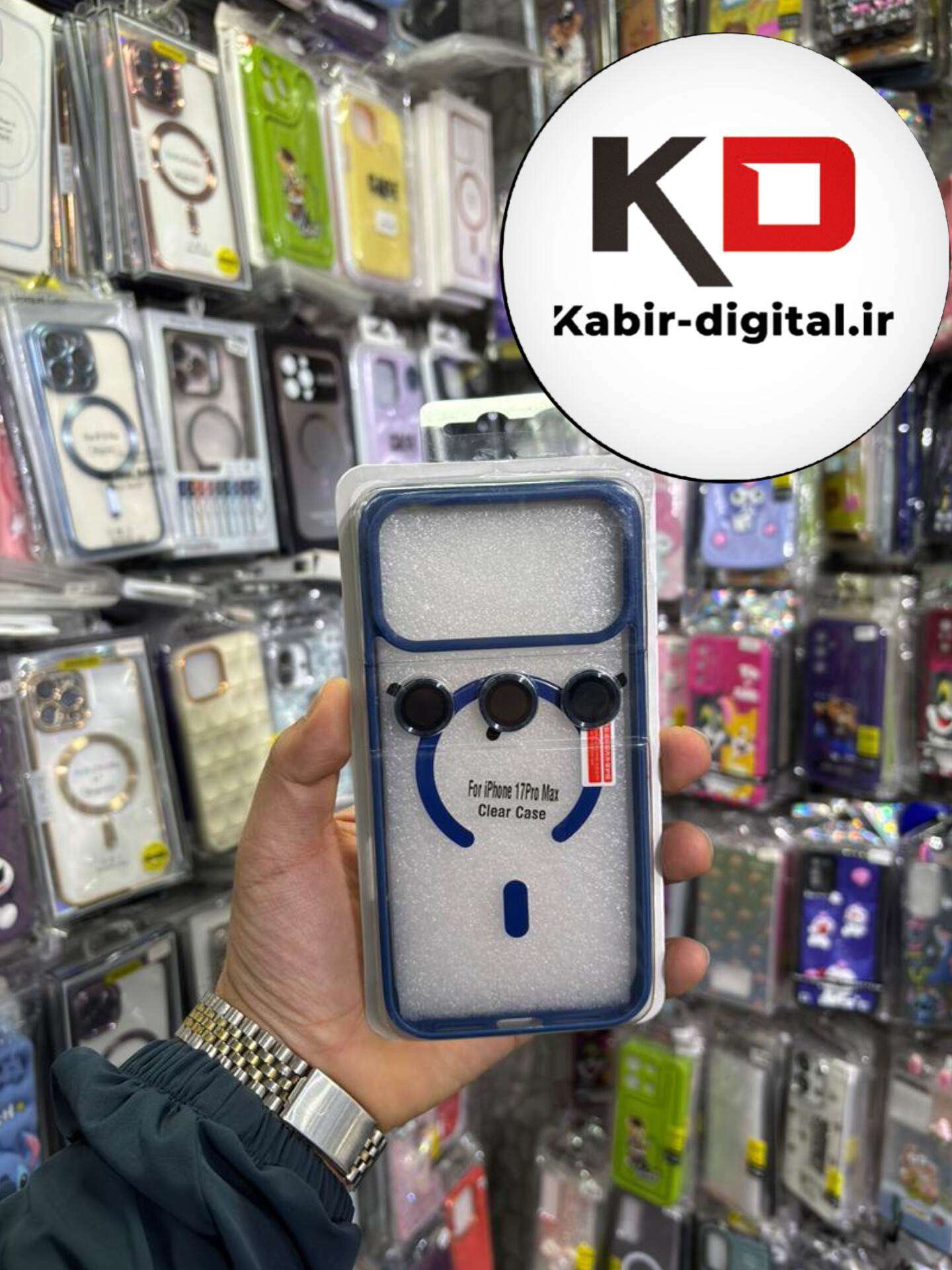 قاب گوشی iPhone 17 Pro Max آیفون شفاف مگ سیف دار MagSafe اورجینال Metal Stand Case به همراه محافظ لنز رینگی
