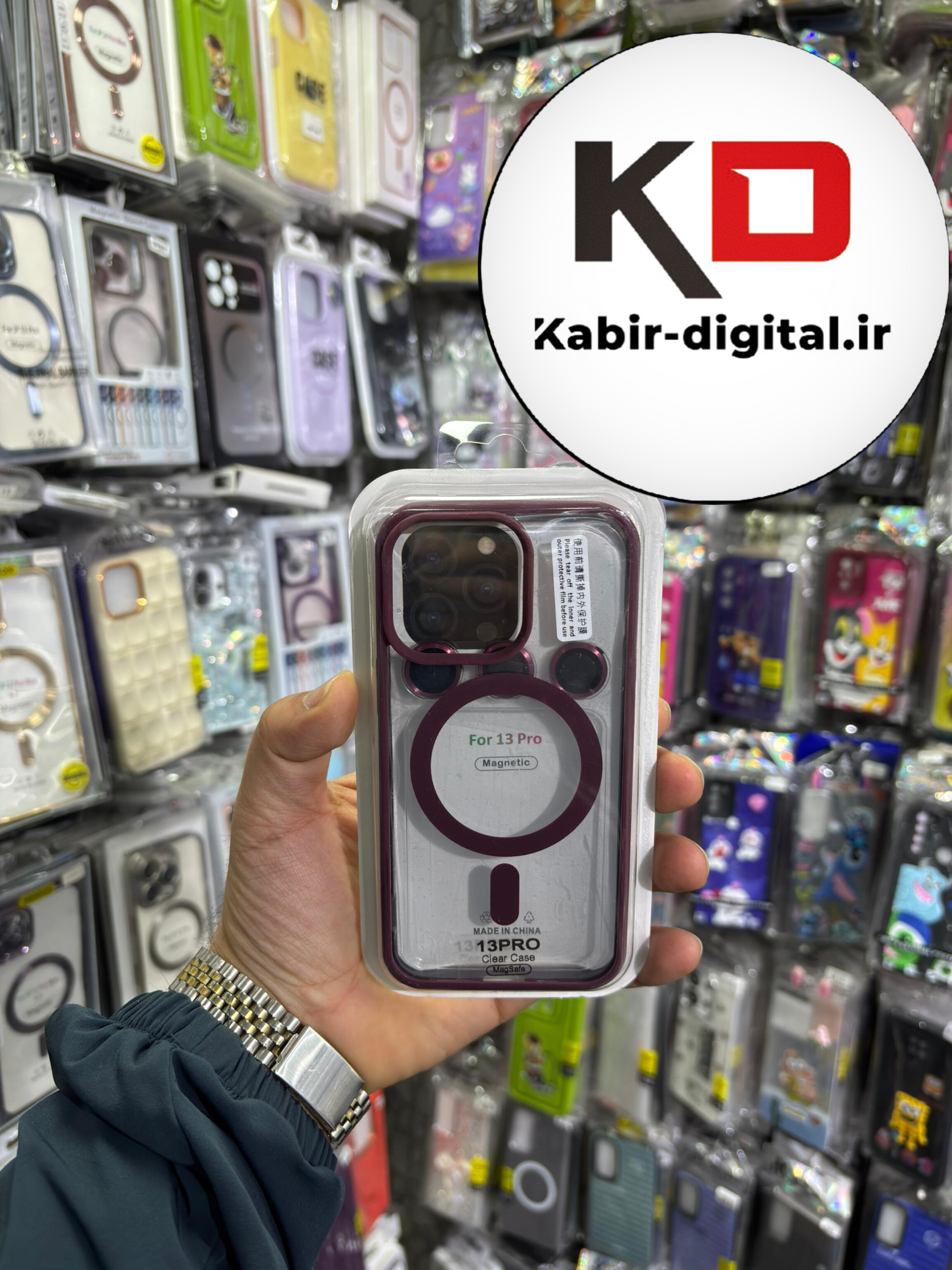 قاب گوشی iPhone 13 Pro آیفون شفاف مگ سیف دار MagSafe اورجینال Metal Stand Case لنز استند شو فلزی به همراه محافظ لنز رینگی