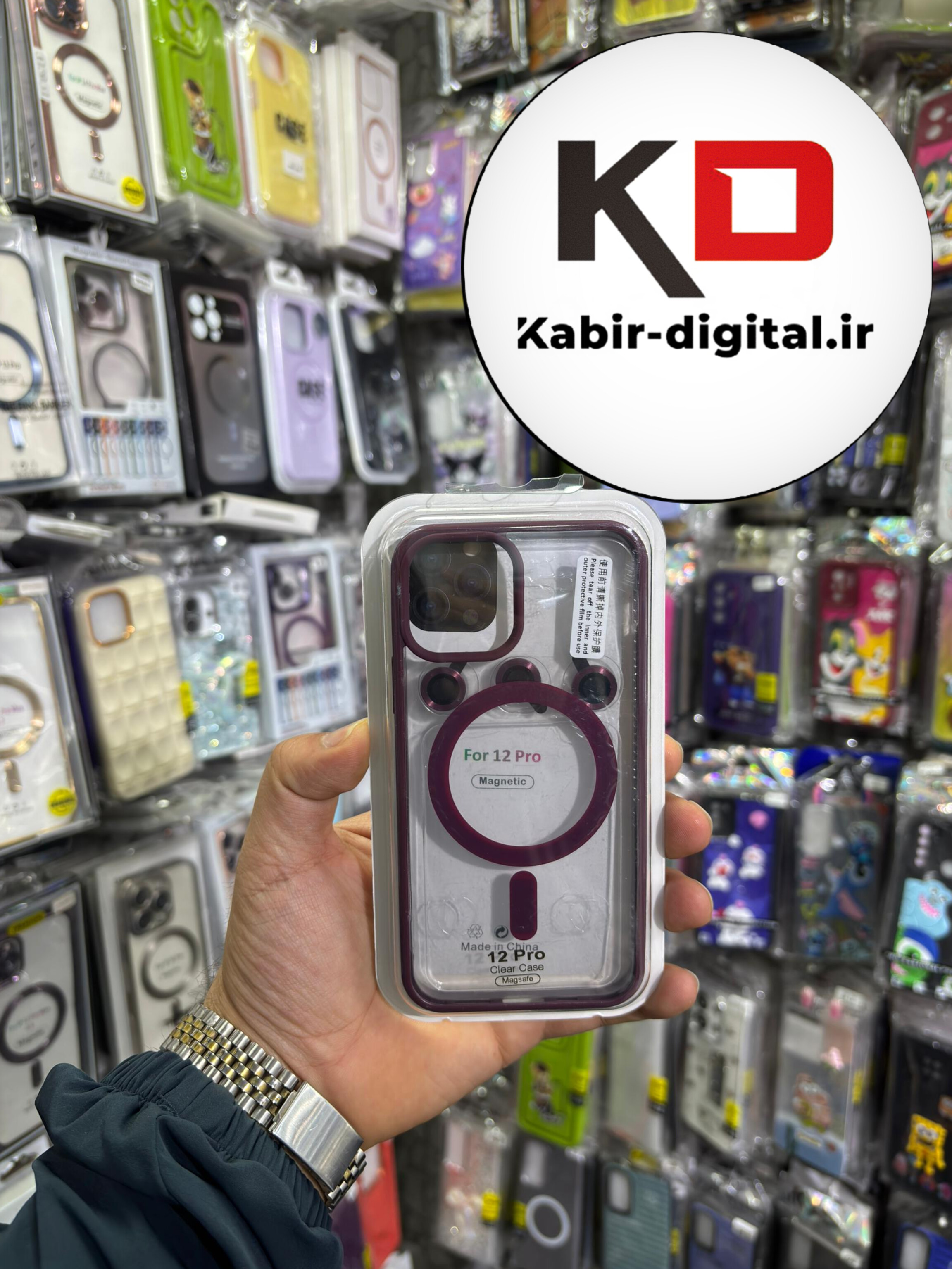 قاب گوشی iPhone 12 Pro آیفون شفاف مگ سیف دار MagSafe اورجینال Metal Stand Case لنز استند شو فلزی به همراه محافظ لنز رینگی