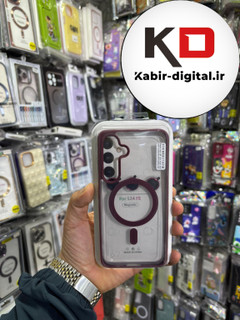 قاب گوشی Galaxy S24 FE سامسونگ شفاف مگ سیف دار MagSafe اورجینال Metal Stand Case به همراه محافظ لنز رینگی
