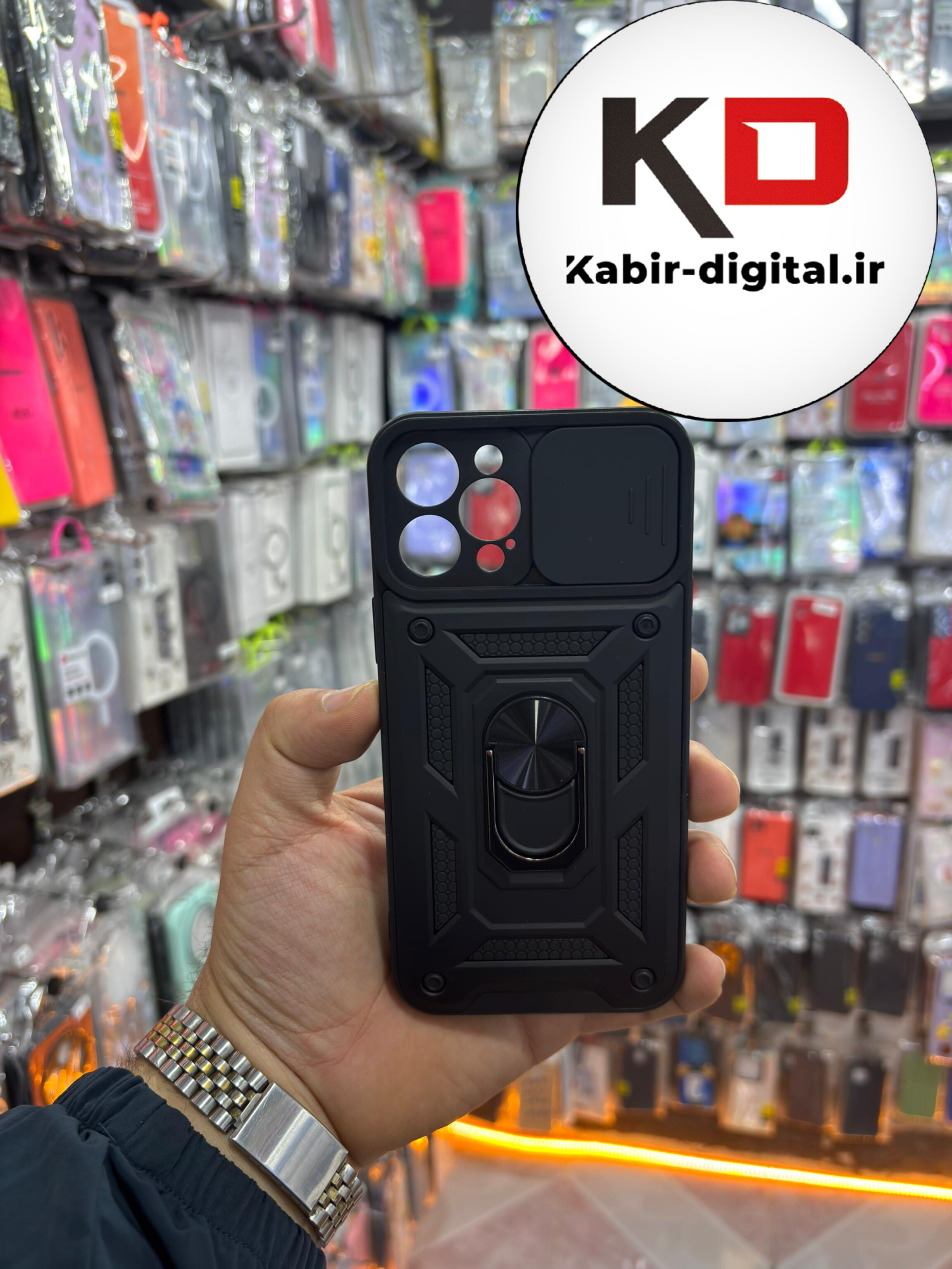 قاب گوشی iPhone 12 Pro Max آیفون طرح ضد ضربه بتمن هولدر دار محافظ لنز دار ایربگ دار کشویی