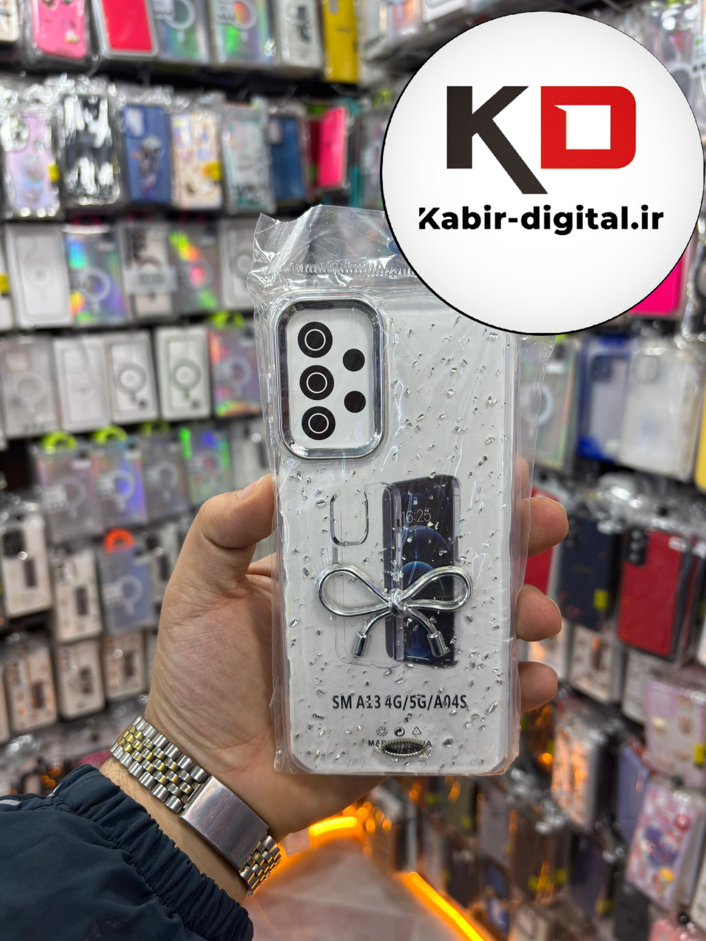 قاب گوشی Galaxy A13 / A23 / A04s / M13 سامسونگ لاکچری شفاف رزینی طرح شاین لنز کرومی طرح پاپیون