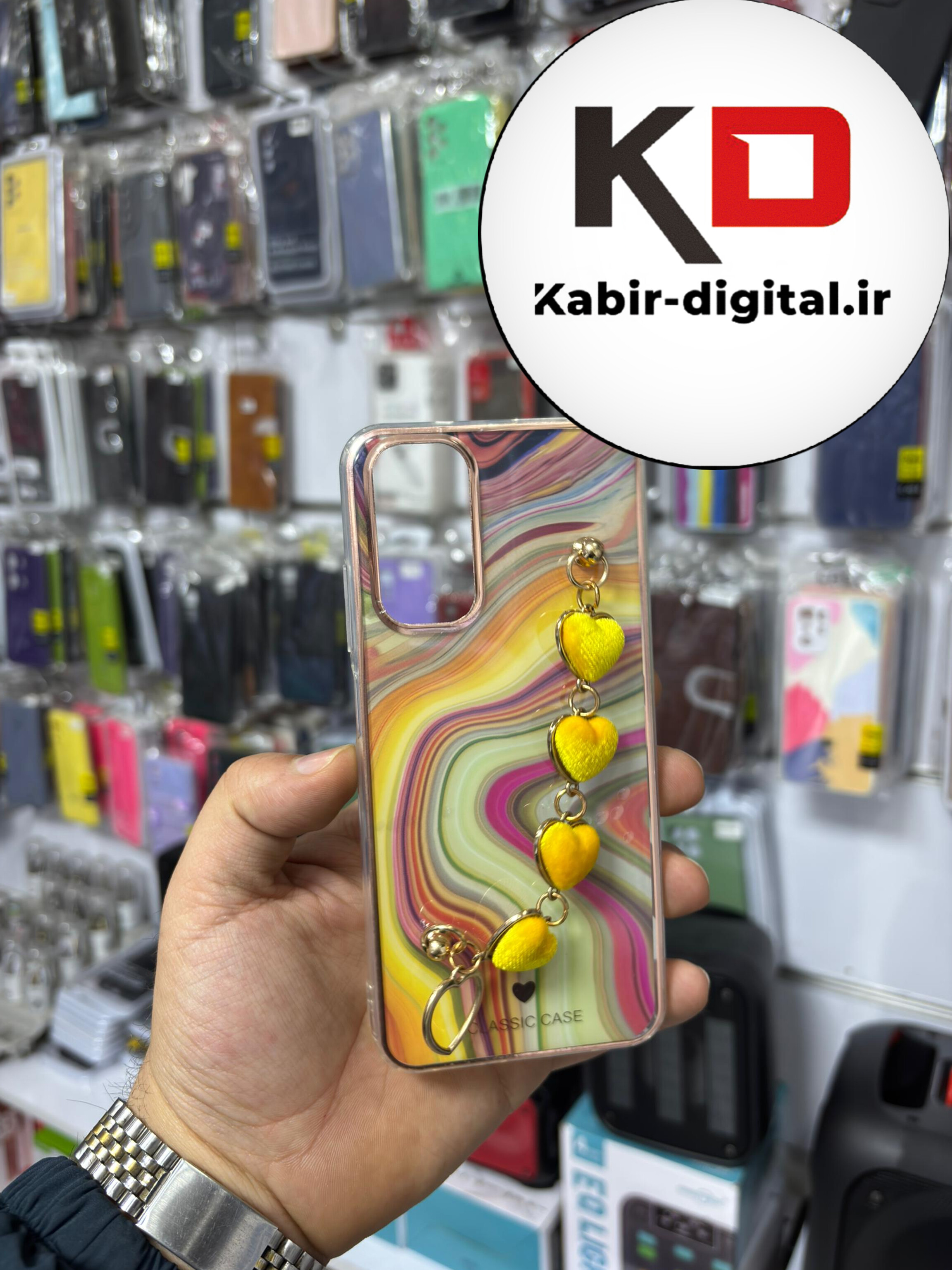 قاب گوشی Note 11/ Note 11s / Note 12s شیائومی طرح گلد لاین لاکچری دستبندی زنجیری قلبی آویزدار محافظ لنز دار زرد