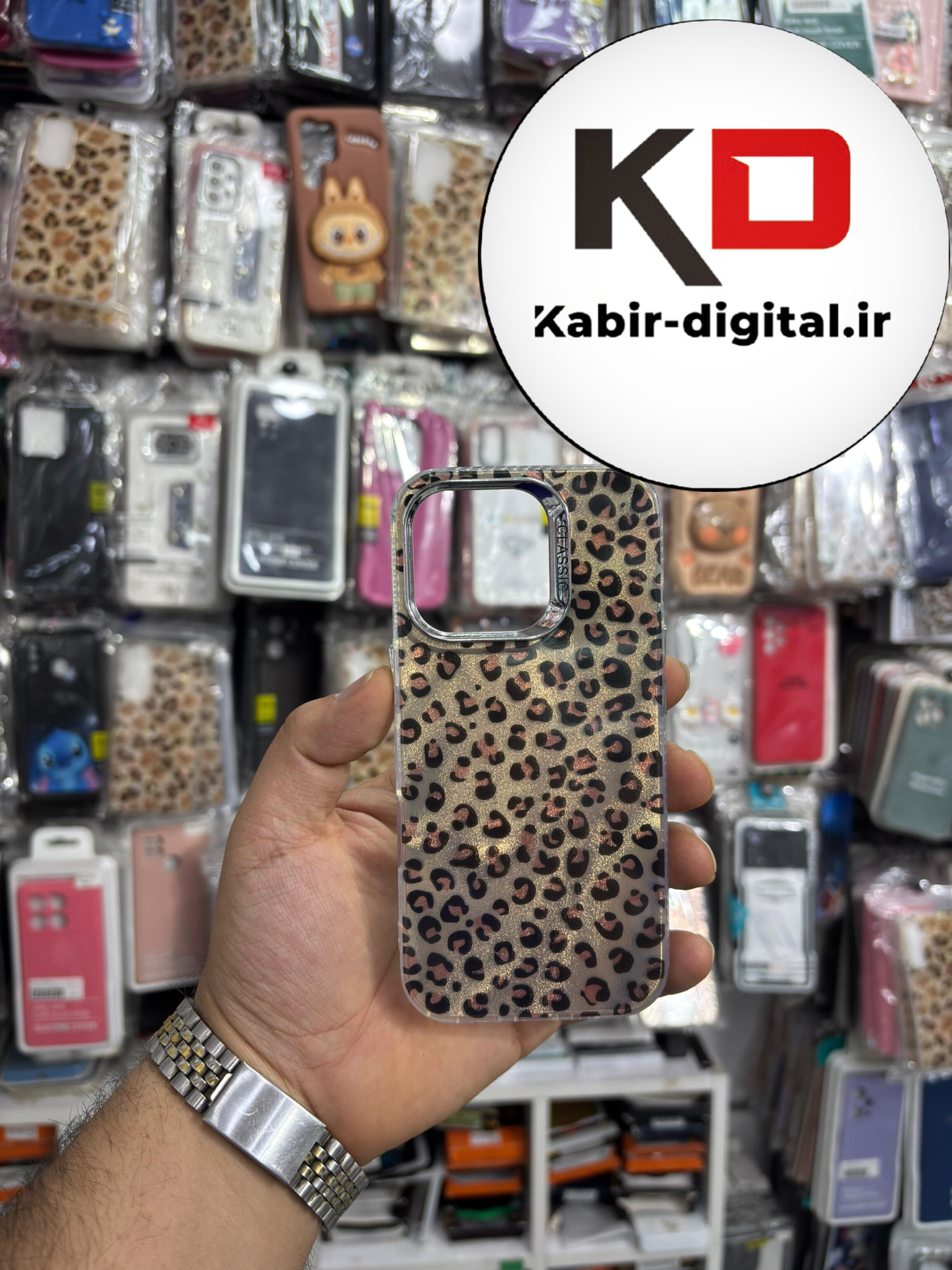 قاب گوشی iPhone 16 Pro آیفون لاکچری اورجینال فانتزی رزینی طرح پلنگی لنز کرومی