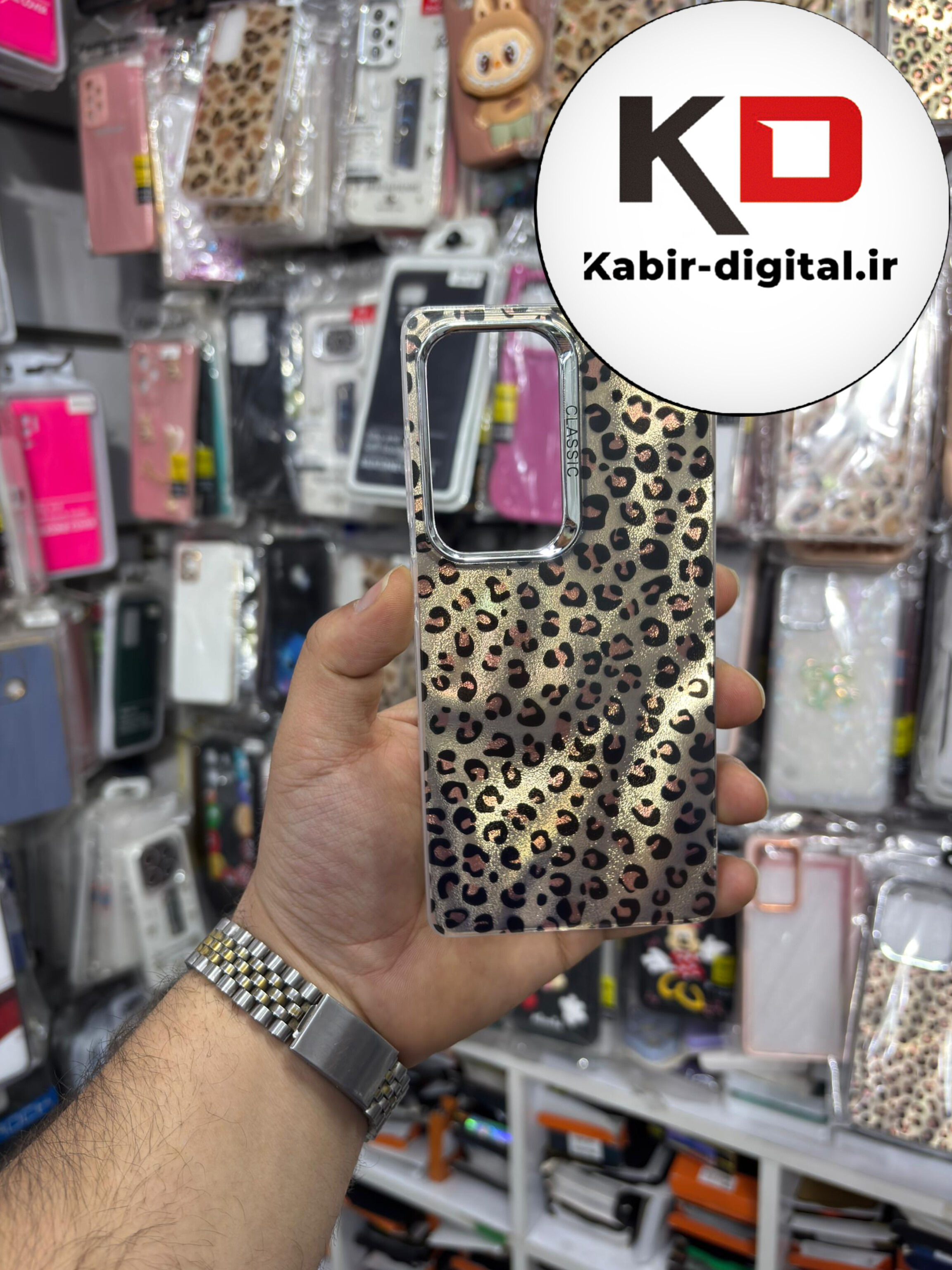 قاب گوشی Galaxy S25 Ultra سامسونگ لاکچری اورجینال فانتزی رزینی طرح پلنگی لنز کرومی