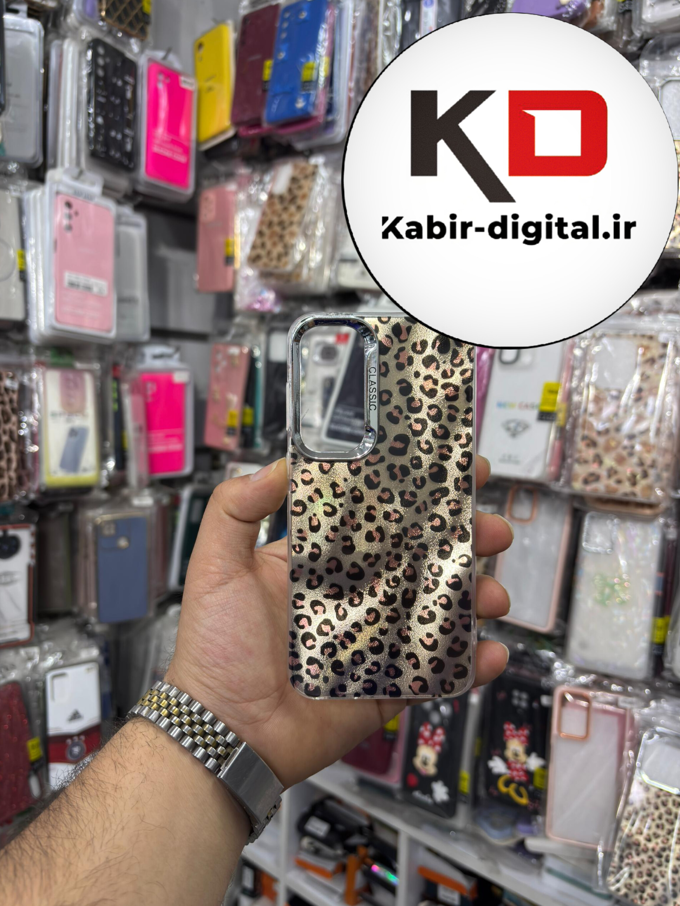 قاب گوشی Galaxy S23 Ultra سامسونگ لاکچری اورجینال فانتزی رزینی طرح پلنگی لنز کرومی