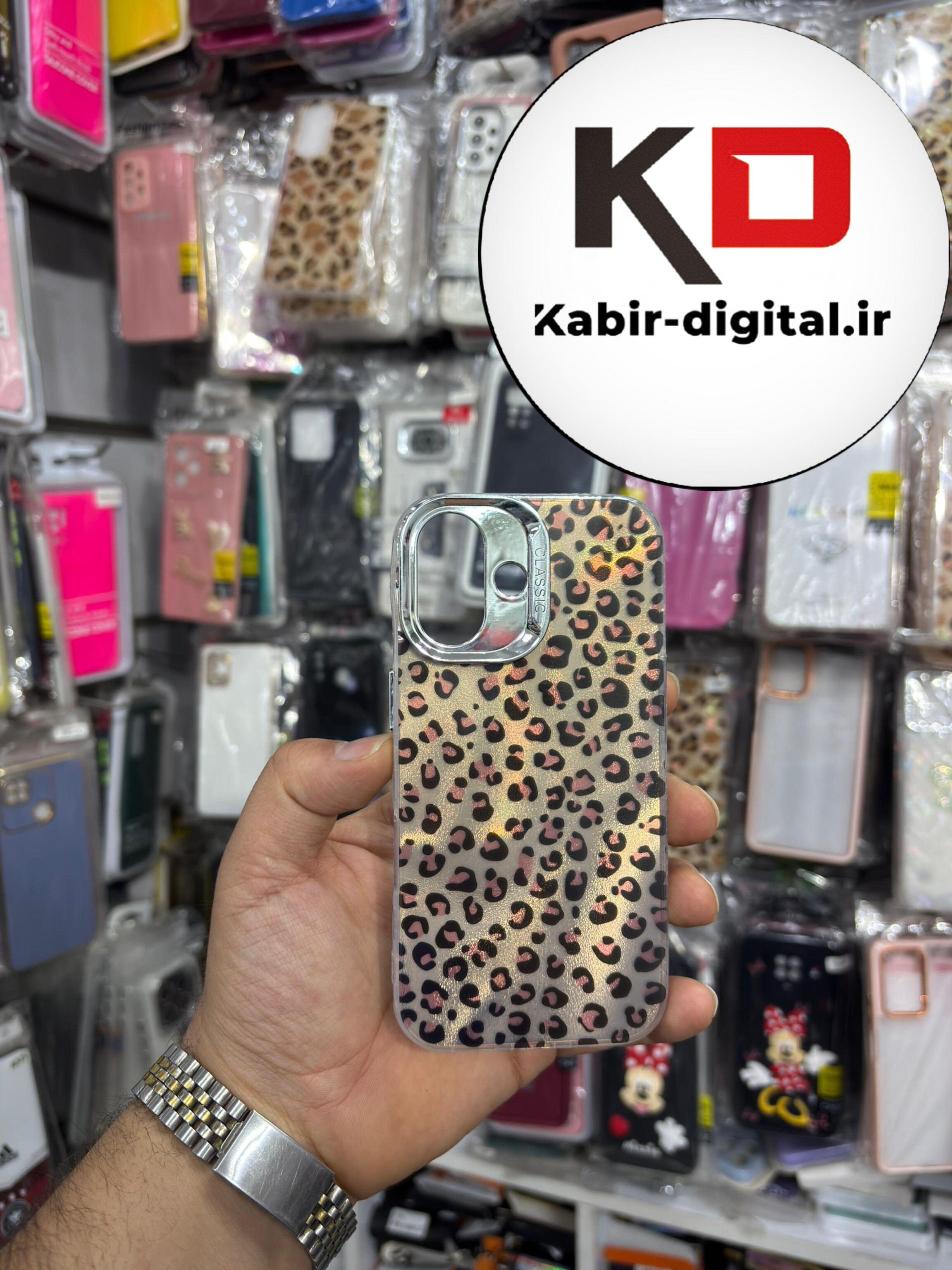 قاب گوشی iPhone 16 آیفون  لاکچری اورجینال فانتزی رزینی طرح پلنگی لنز کرومی